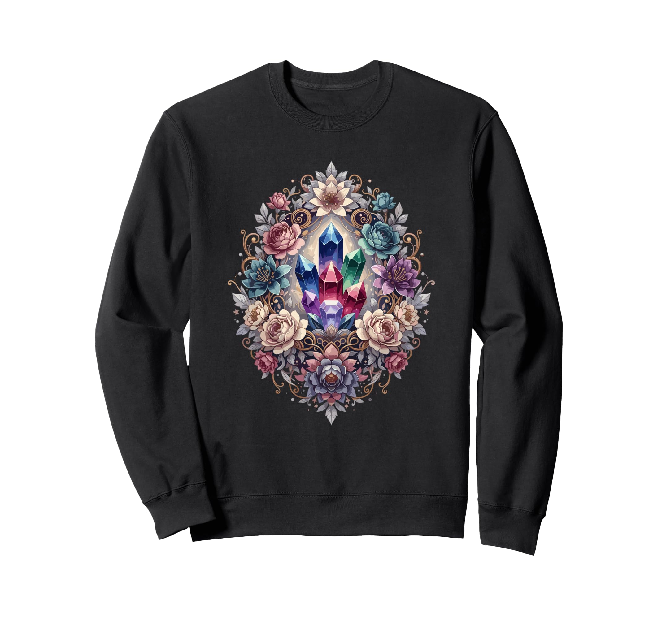 Colorful Crystal Cluster Surrounded Sweatshirt - Graphic Print Men Women - T-Shirt, Sweatshirt, Hoodie