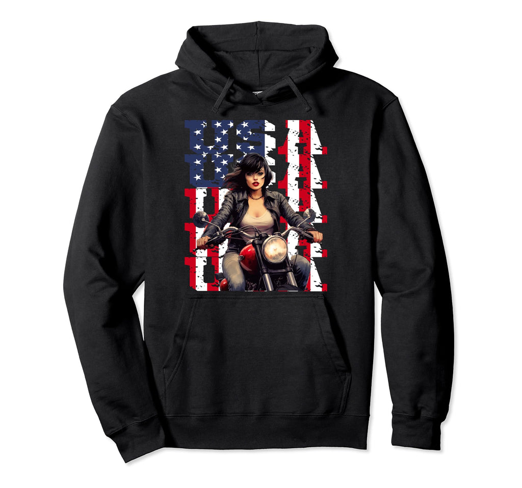Motorcycle American Flag Helmet Biker Hoodie - Novelty Apparel Men Women - T-Shirt, Sweatshirt, Hoodie