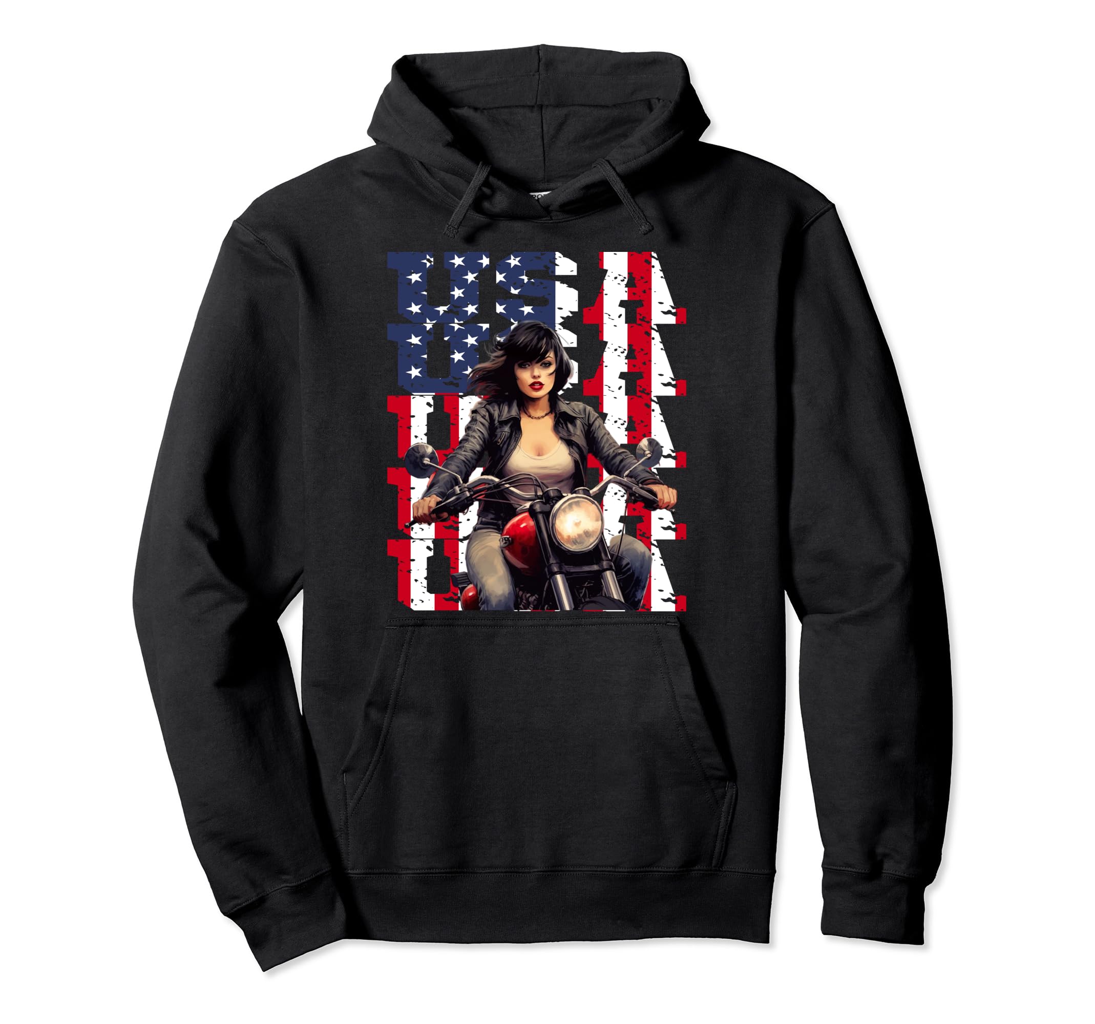Motorcycle American Flag Helmet Biker Hoodie - Novelty Apparel Men Women - T-Shirt, Sweatshirt, Hoodie