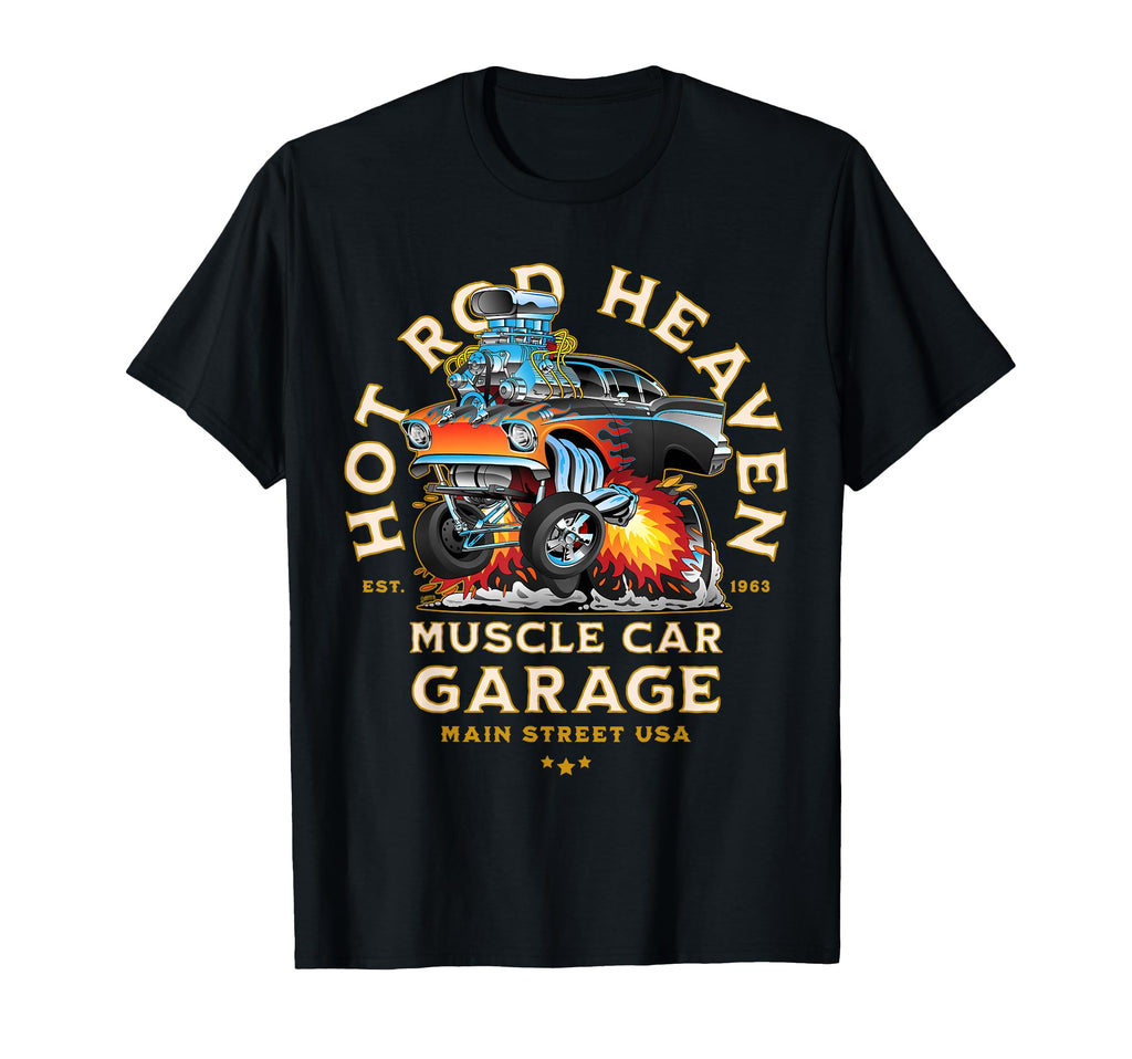 Hotrod Heaven Muscle Car Garage Usa T-Shirt - Custom Art Print Men Women - T-Shirt, Sweatshirt, Hoodie