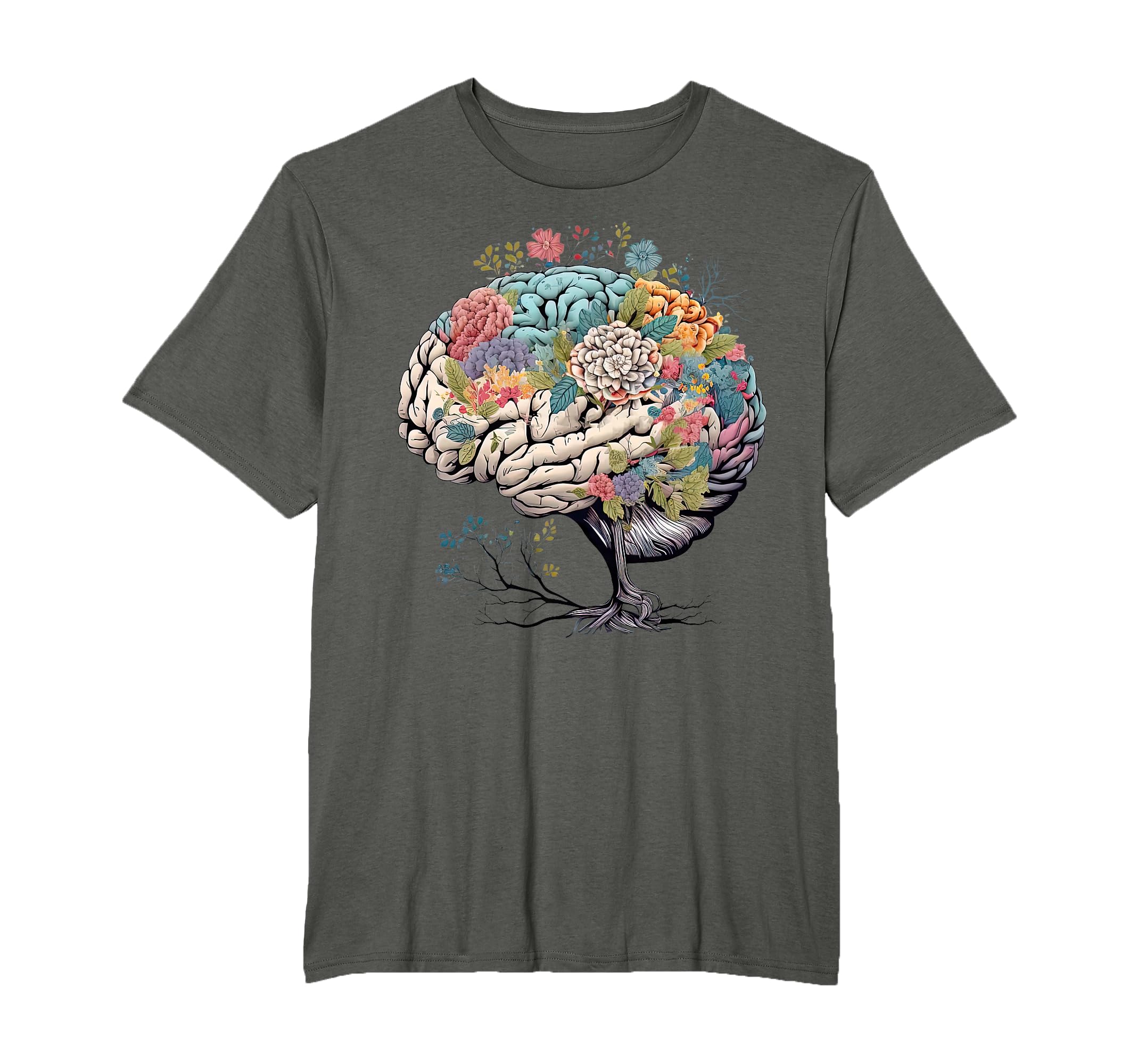 Floral Anatomical Brain Tree Mental T-Shirt - Novelty Apparel for Adults - T-Shirt, Sweatshirt, Hoodie