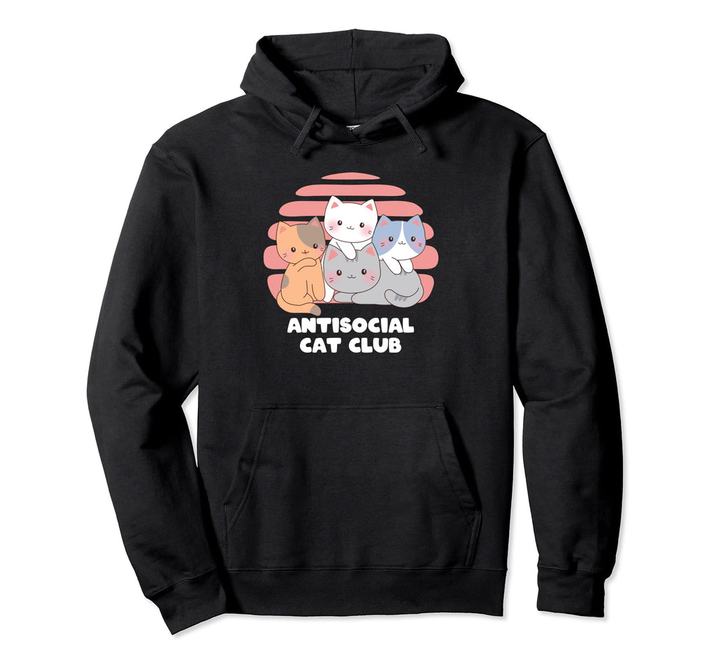 Antisocial Cat Club Introvert Cat Lover Hoodie - Aesthetic Graphic Unisex - T-Shirt, Sweatshirt, Hoodie