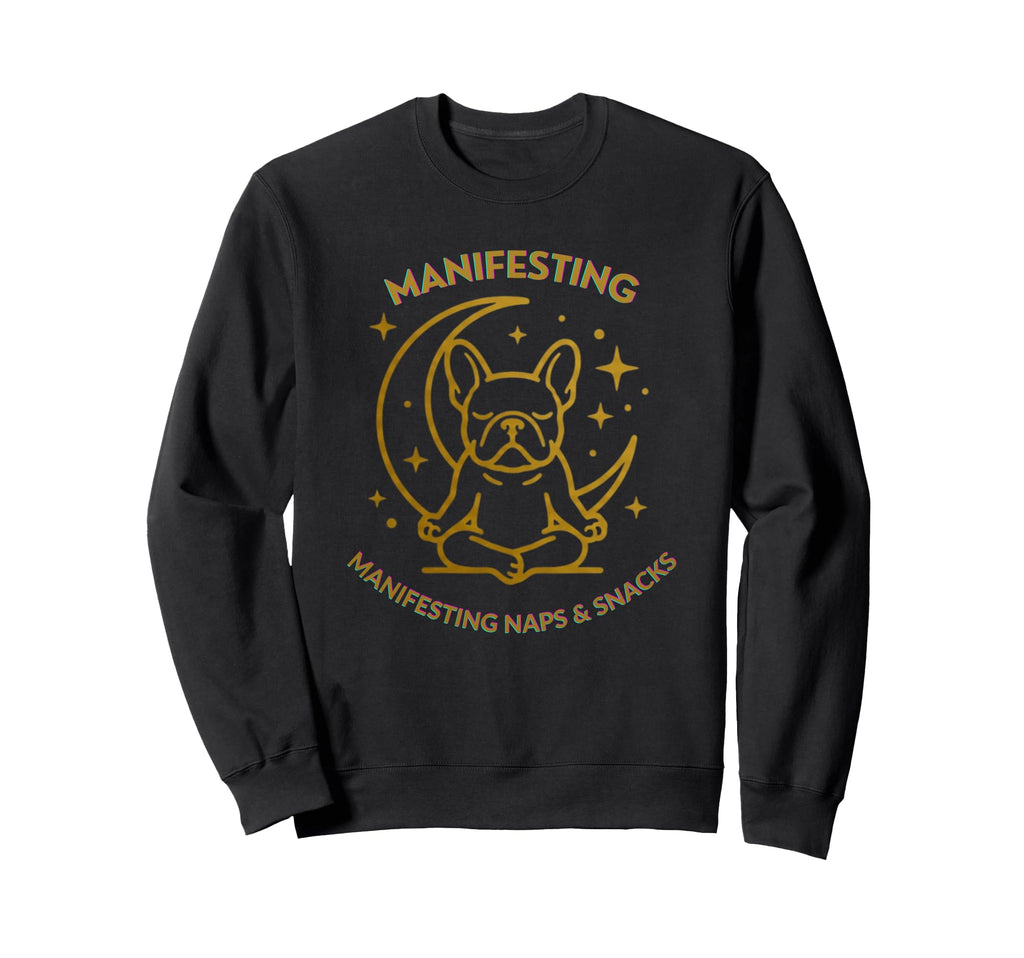Funny French Bulldog Meditation Moon Sweatshirt - Unique Graphic Unisex - T-Shirt, Sweatshirt, Hoodie
