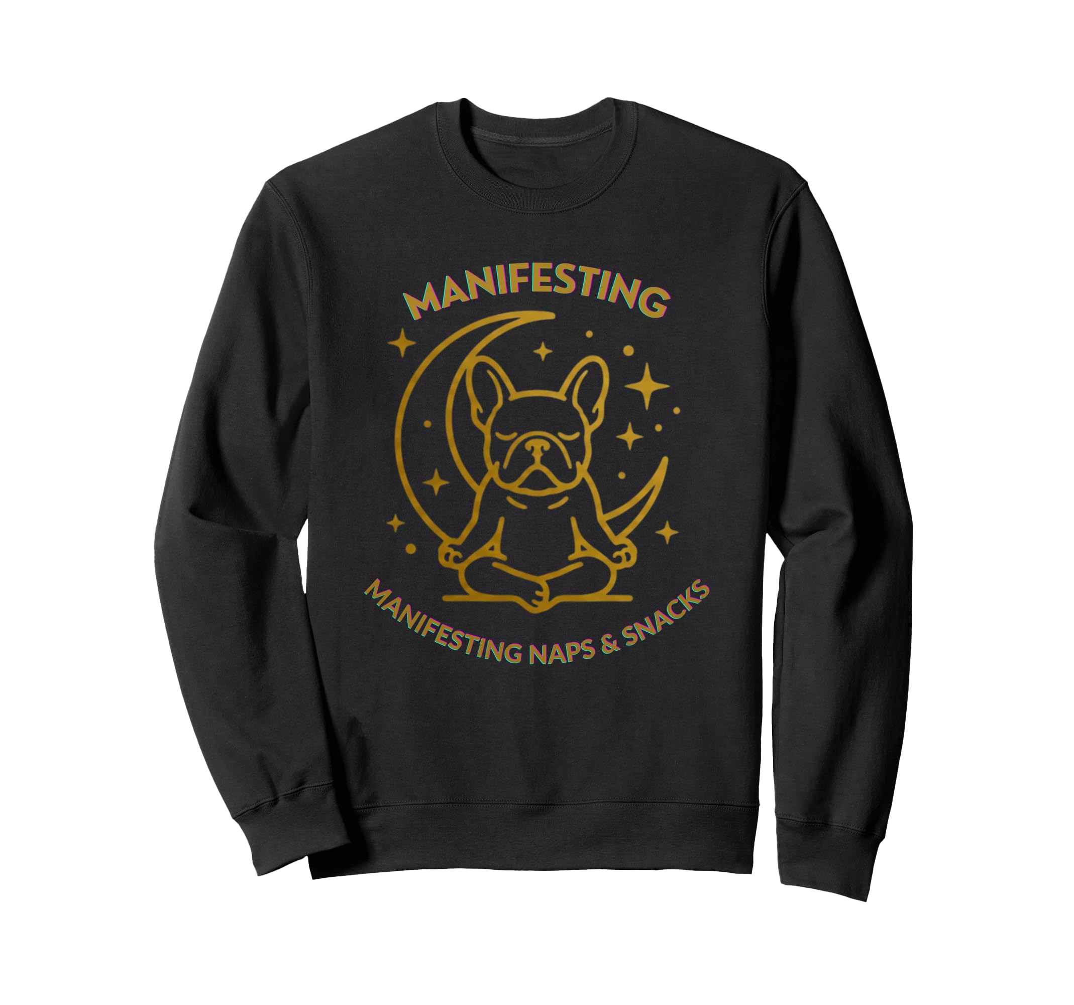Funny French Bulldog Meditation Moon Sweatshirt - Unique Graphic Unisex - T-Shirt, Sweatshirt, Hoodie