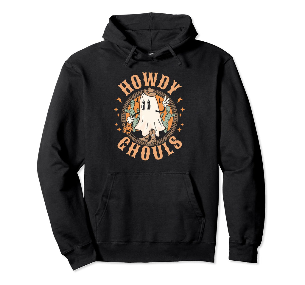 Howdy Ghouls Western Halloween Ghost Hoodie - Minimalist Print for Adults - T-Shirt, Sweatshirt, Hoodie