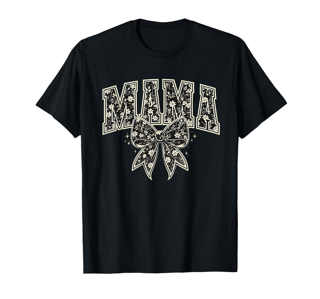 Mama Floral Bow Varsity Typography T-Shirt - Fun Novelty Design Unisex - T-Shirt, Sweatshirt, Hoodie