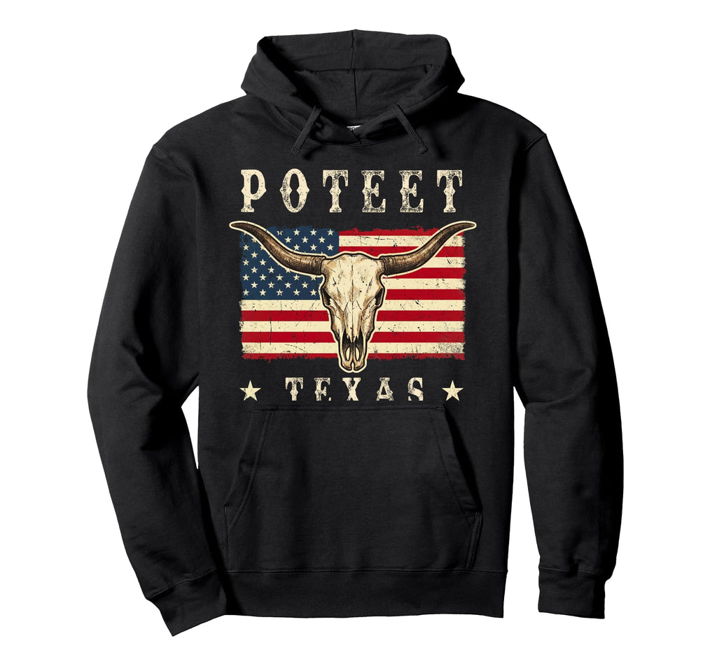 Poteet Texas Western Patriotic Skull Hoodie - Novelty Apparel Unisex - T-Shirt, Sweatshirt, Hoodie
