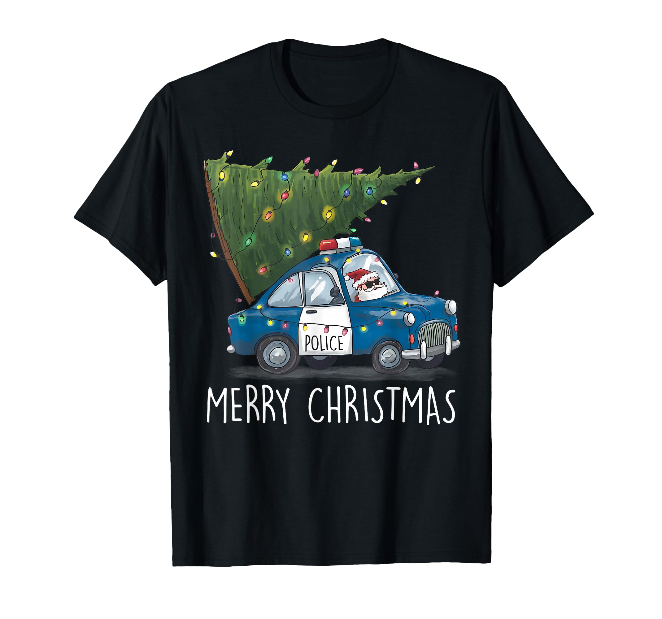Merry Police Car Tree Police Officers T-Shirt - Minimalist Print Men Women - T-Shirt, Sweatshirt, Hoodie