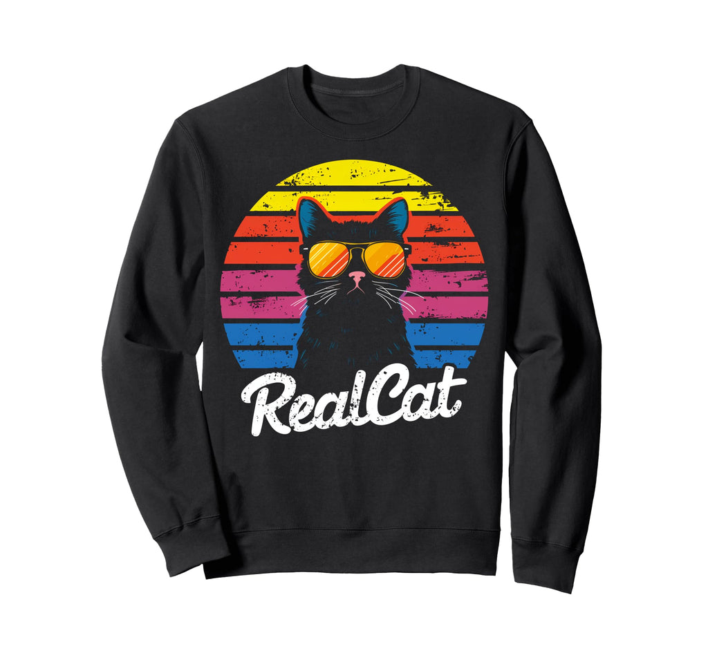 Sunset Distressed Red And Blue Cat Sweatshirt - Custom Art Print Unisex - T-Shirt, Sweatshirt, Hoodie