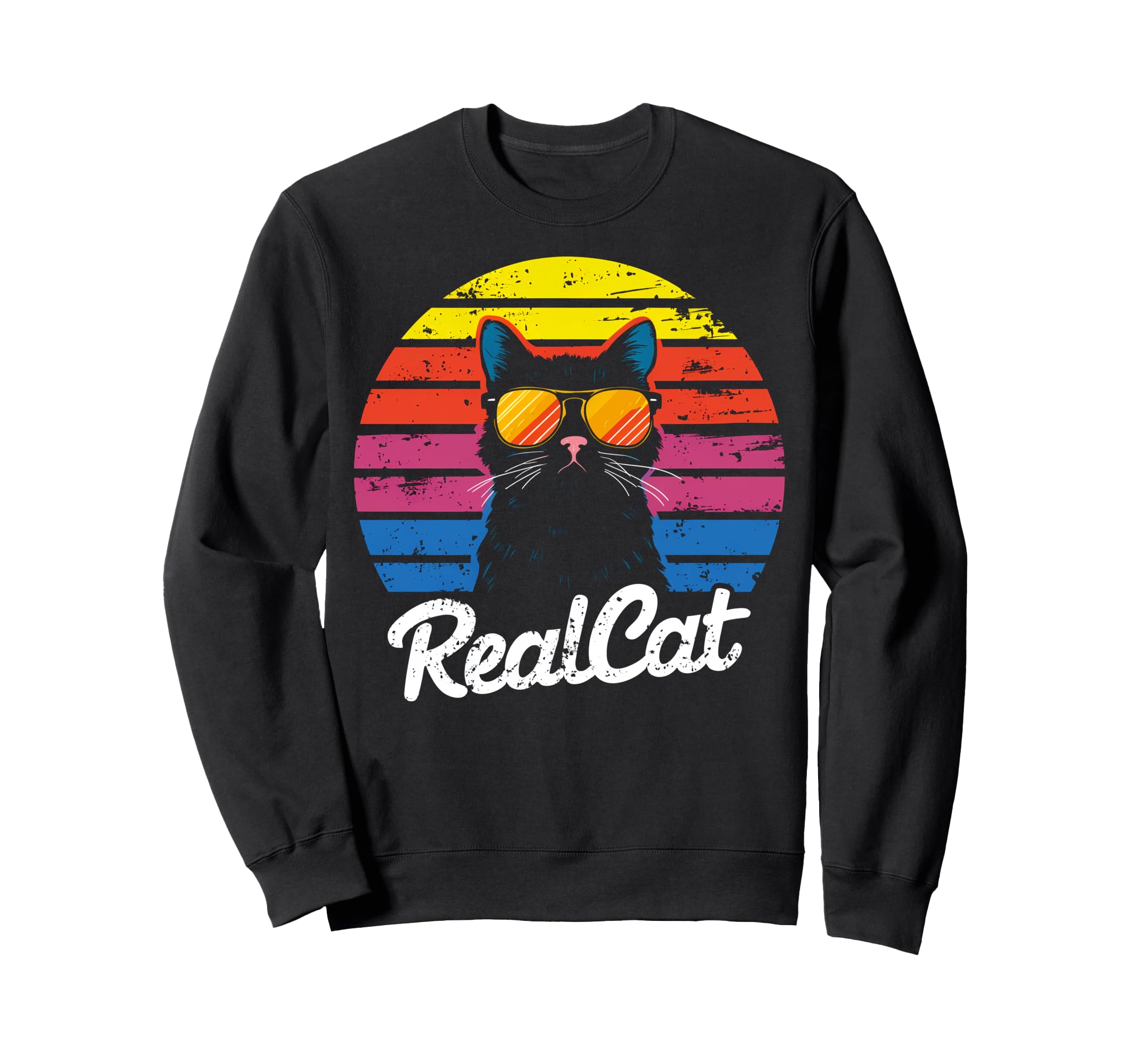 Sunset Distressed Red And Blue Cat Sweatshirt - Custom Art Print Unisex - T-Shirt, Sweatshirt, Hoodie