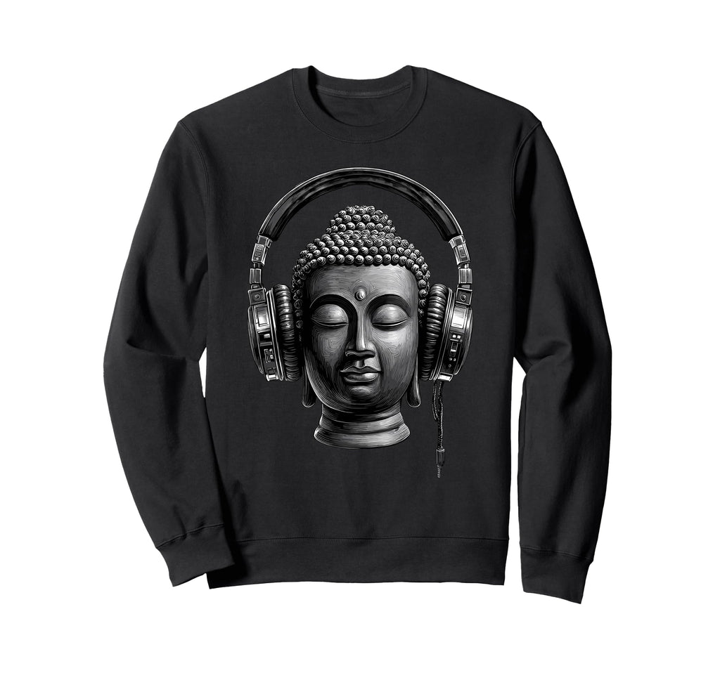 Buddha Headphones Mindfulness Sweatshirt - Minimalist Print for Adults - T-Shirt, Sweatshirt, Hoodie