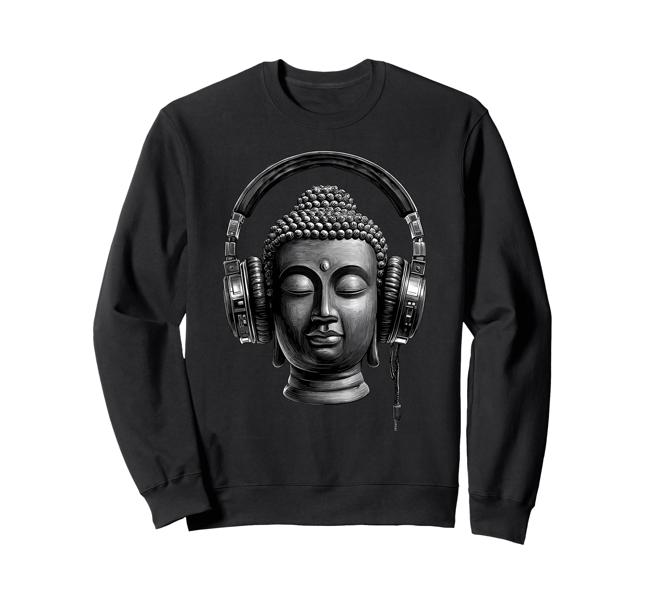 Buddha Headphones Mindfulness Sweatshirt - Minimalist Print for Adults - T-Shirt, Sweatshirt, Hoodie