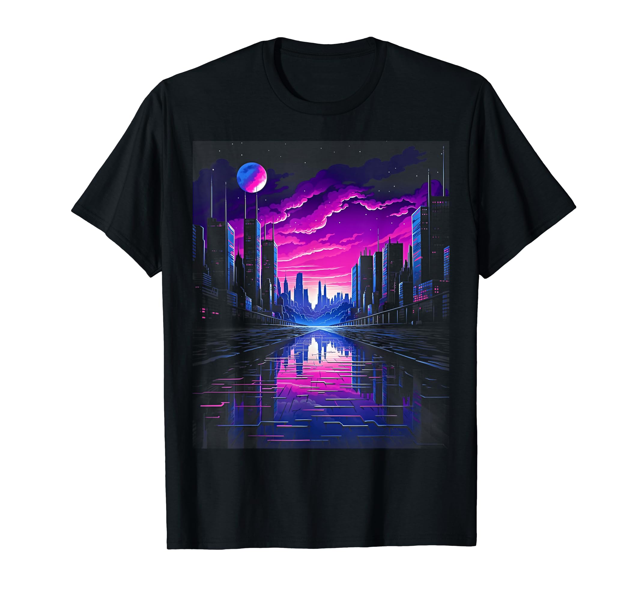 Vaporwave Cityscape 80S Synthwave 13 T-Shirt - Aesthetic Graphic for Adults - T-Shirt, Sweatshirt, Hoodie