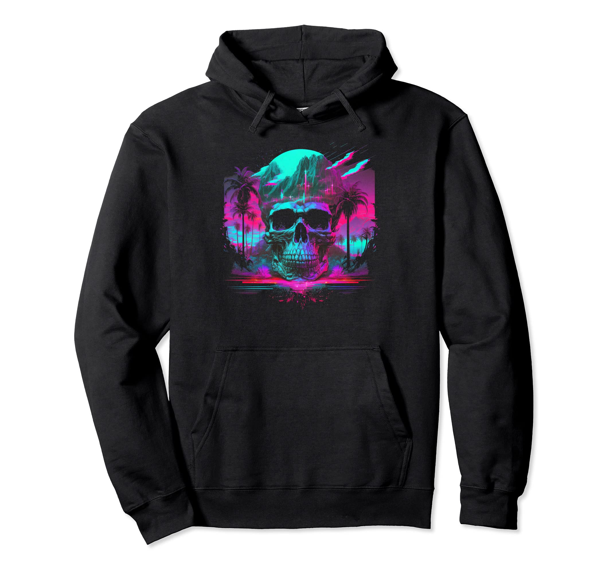 Skull Vaporwave Retrowave Aesthetic Hoodie - Unique Graphic Unisex - T-Shirt, Sweatshirt, Hoodie