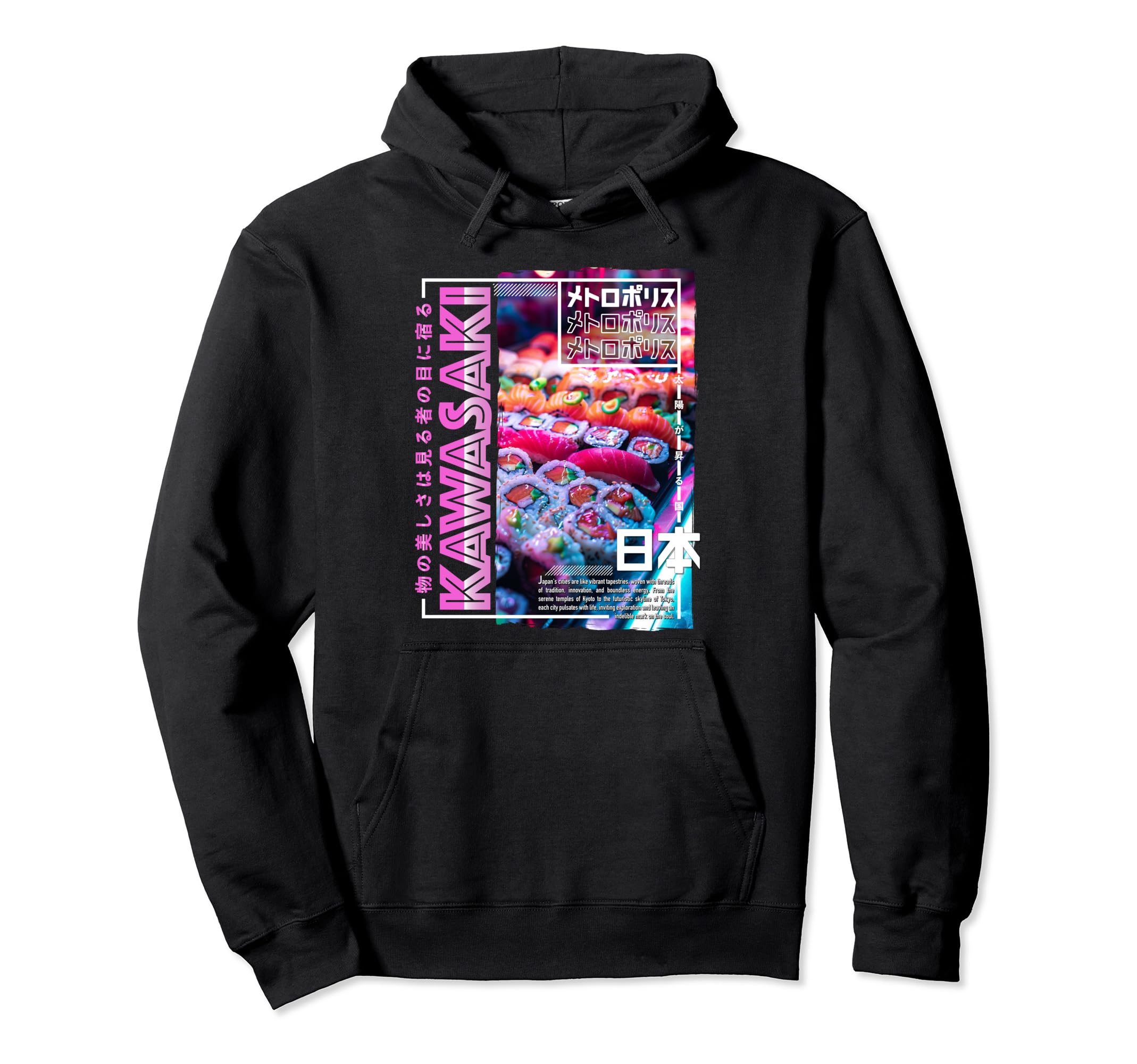 Kawasaki City 80S Synthwave Sushi Hoodie - Custom Art Print Men Women - T-Shirt, Sweatshirt, Hoodie