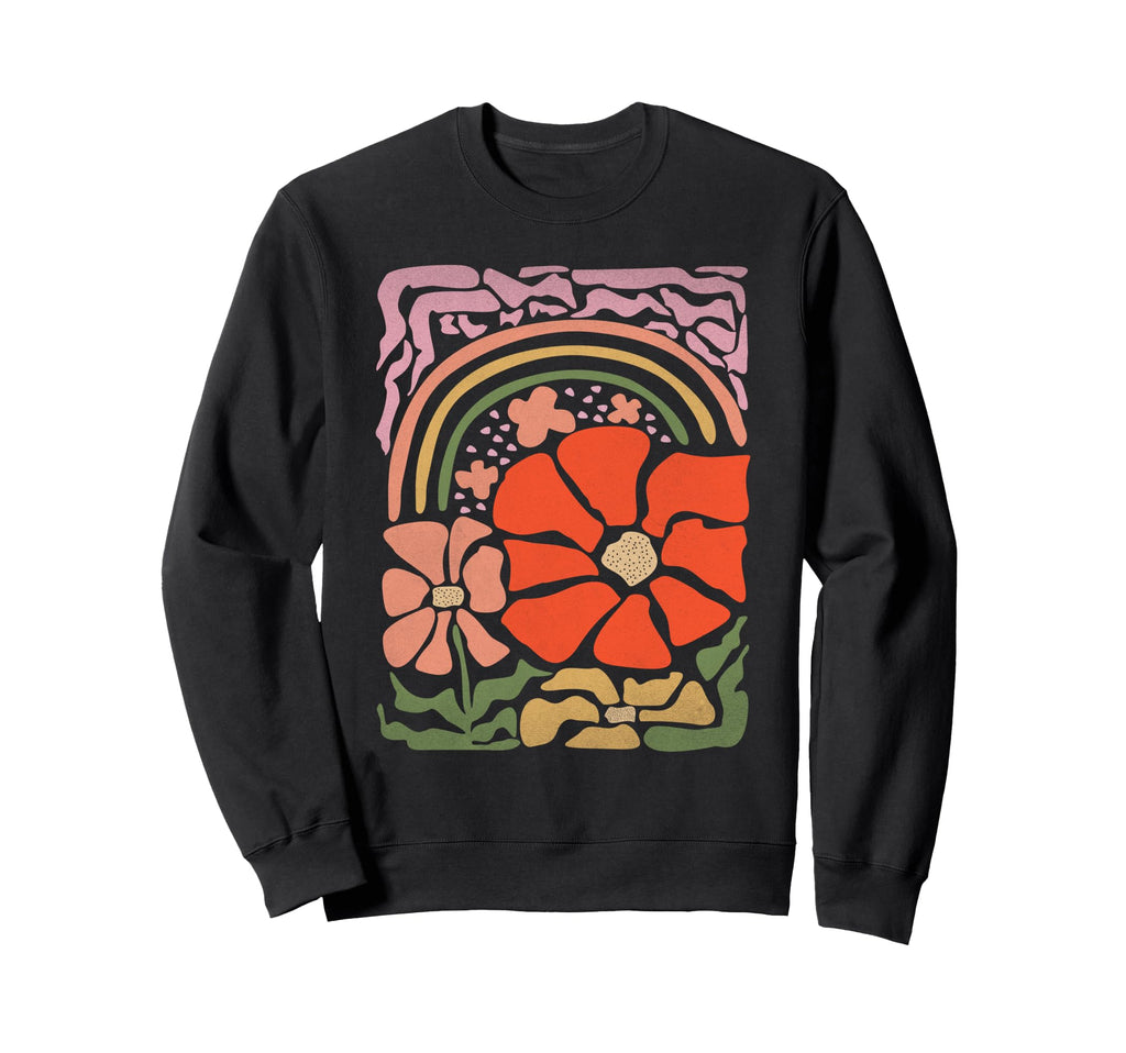 Flower Rainbow Hippie 70S Sweatshirt - Graphic Print Unisex - T-Shirt, Sweatshirt, Hoodie
