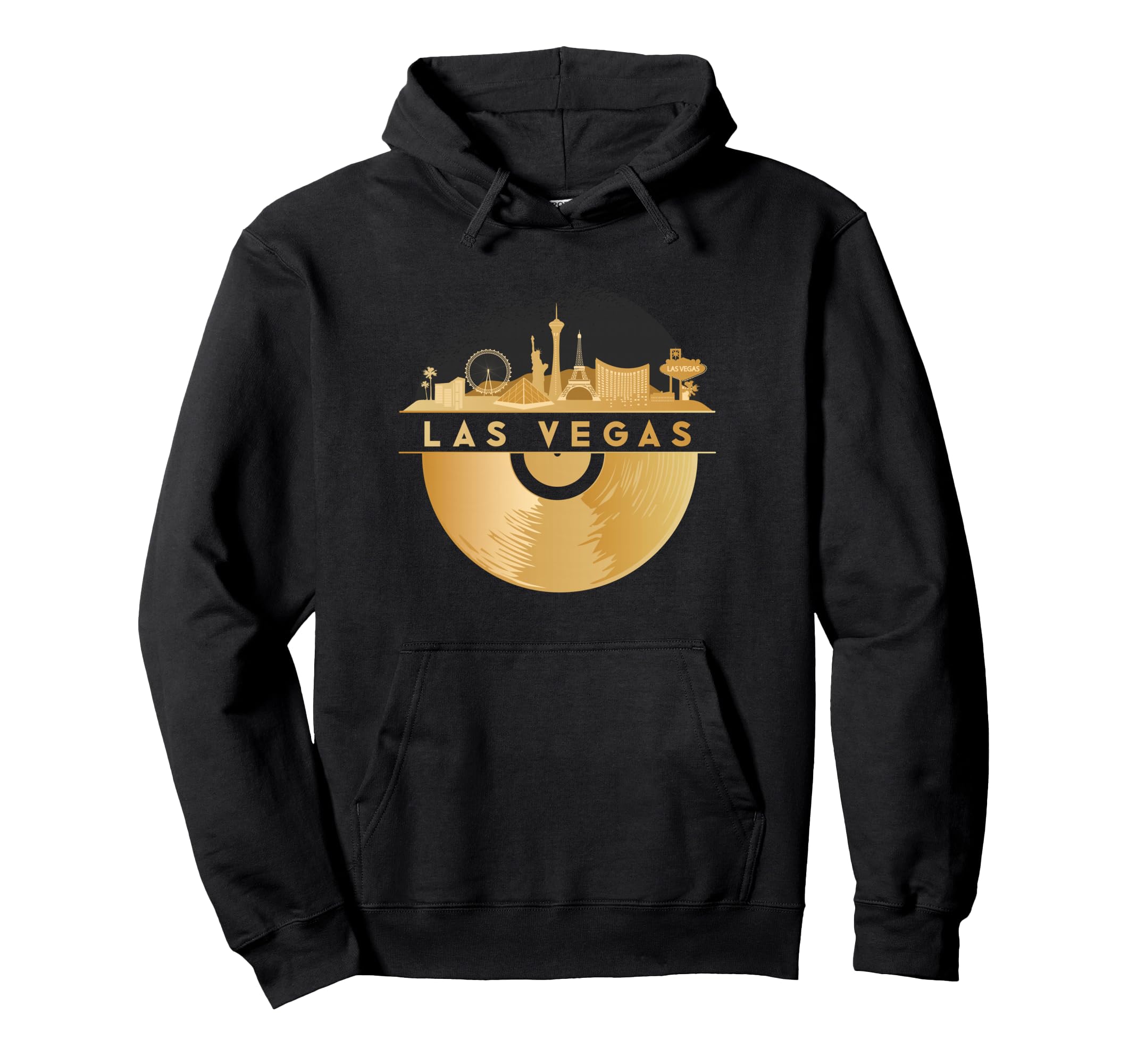 Vinyl Record Player Disco Music Skyline Las Hoodie - Graphic Print Unisex - T-Shirt, Sweatshirt, Hoodie