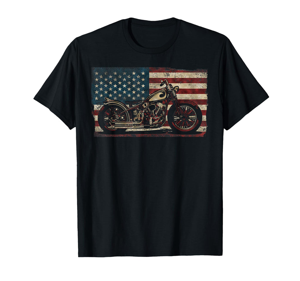 Motorcycle Biker American Flag T-Shirt - Novelty Apparel for Adults - T-Shirt, Sweatshirt, Hoodie