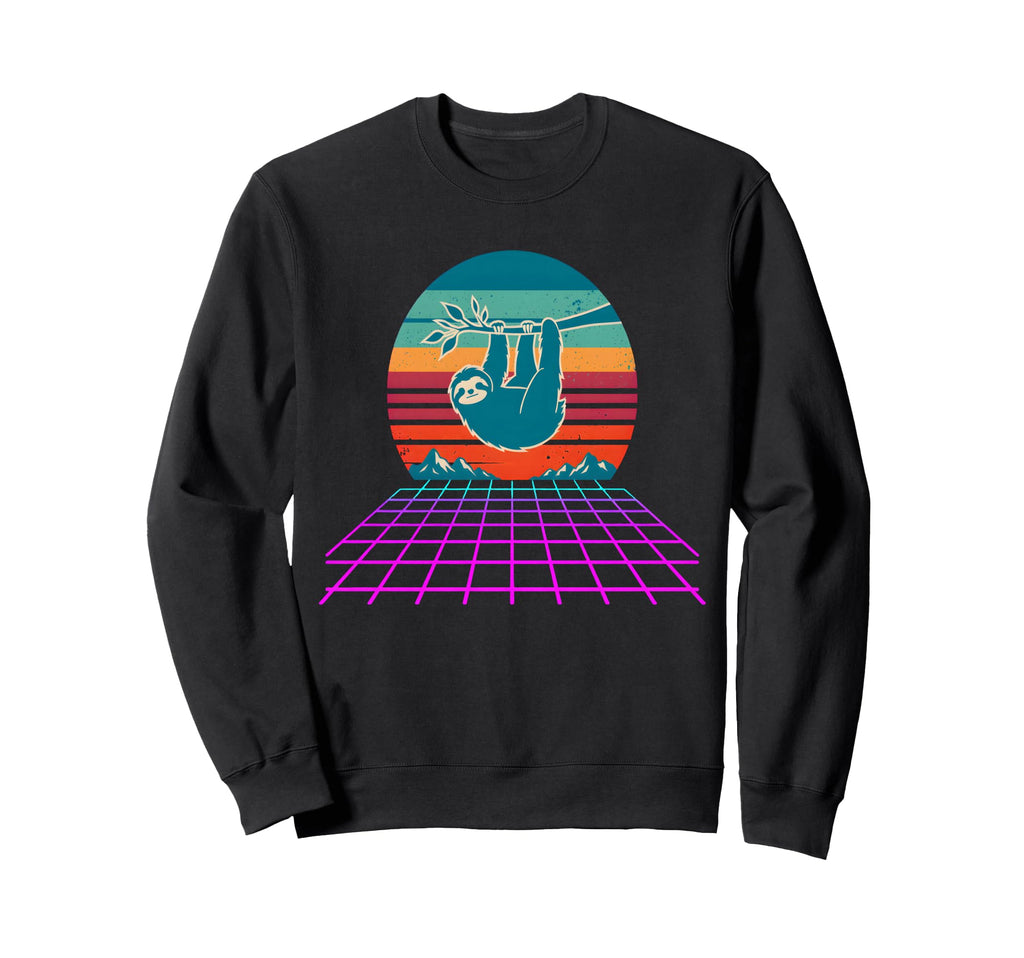 Synthwave Sloth Sunset 80S Sweatshirt - Trendy Graphic Unisex - T-Shirt, Sweatshirt, Hoodie