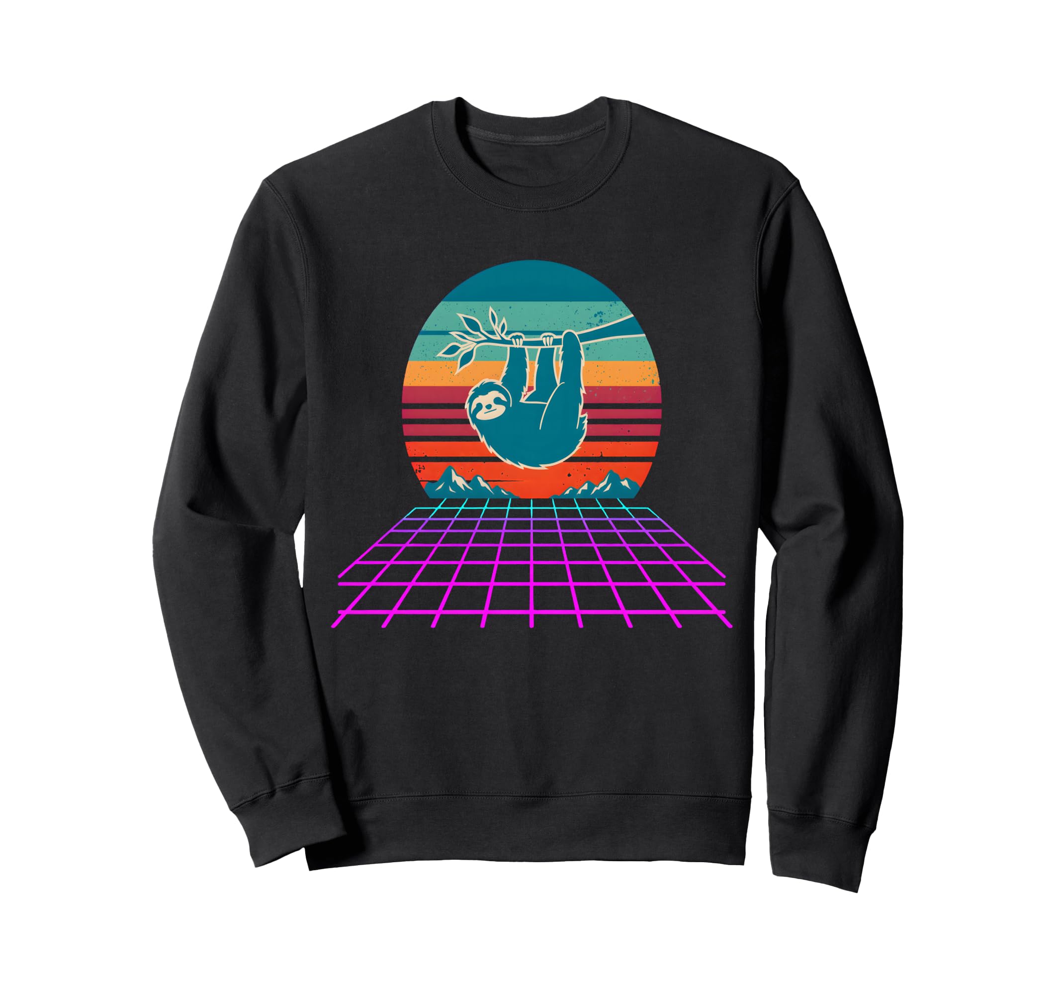 Synthwave Sloth Sunset 80S Sweatshirt - Trendy Graphic Unisex - T-Shirt, Sweatshirt, Hoodie