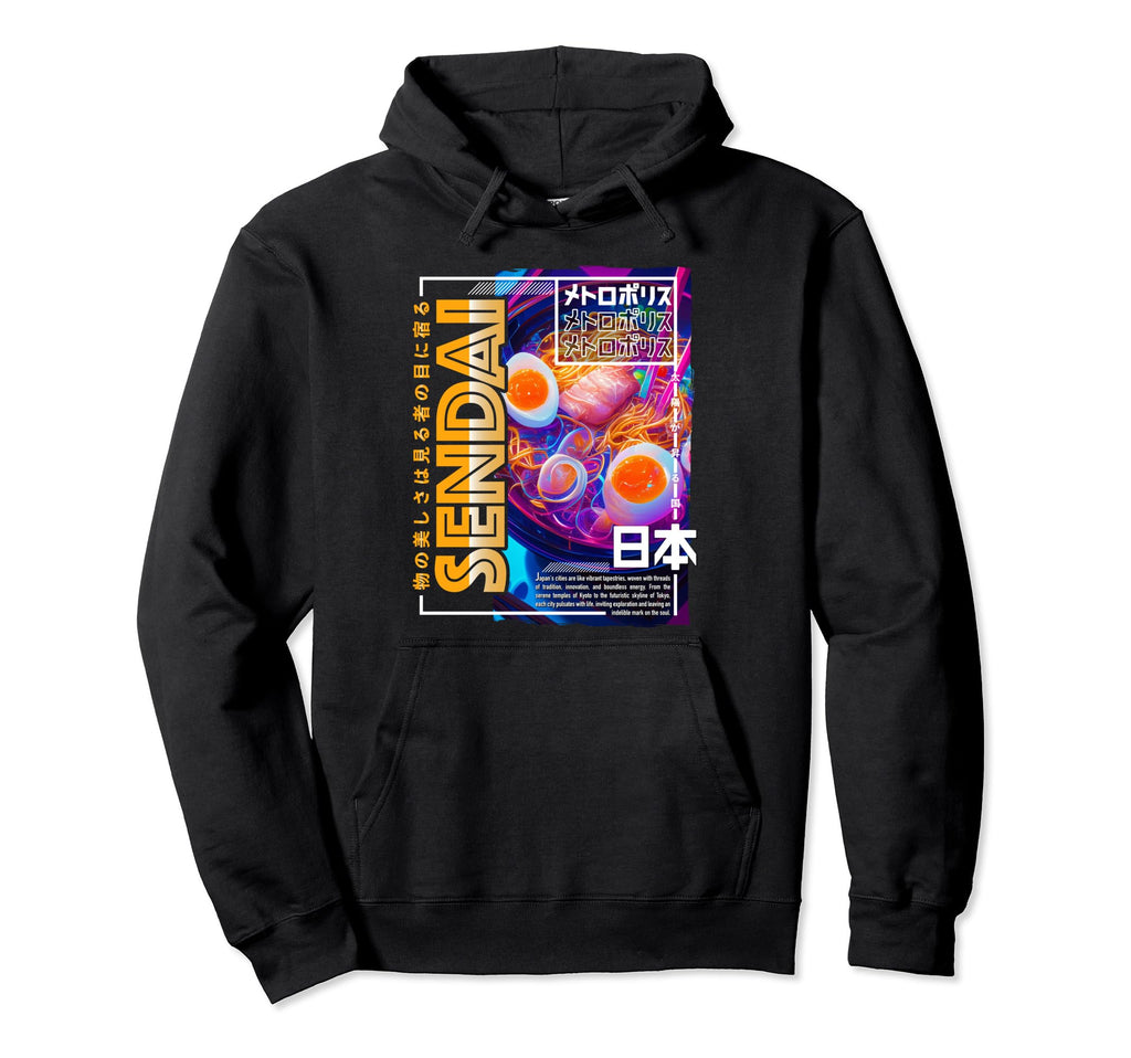 Sendai City 80S Synthwave Ramen Hoodie - Casual Everyday Wear Men Women - T-Shirt, Sweatshirt, Hoodie