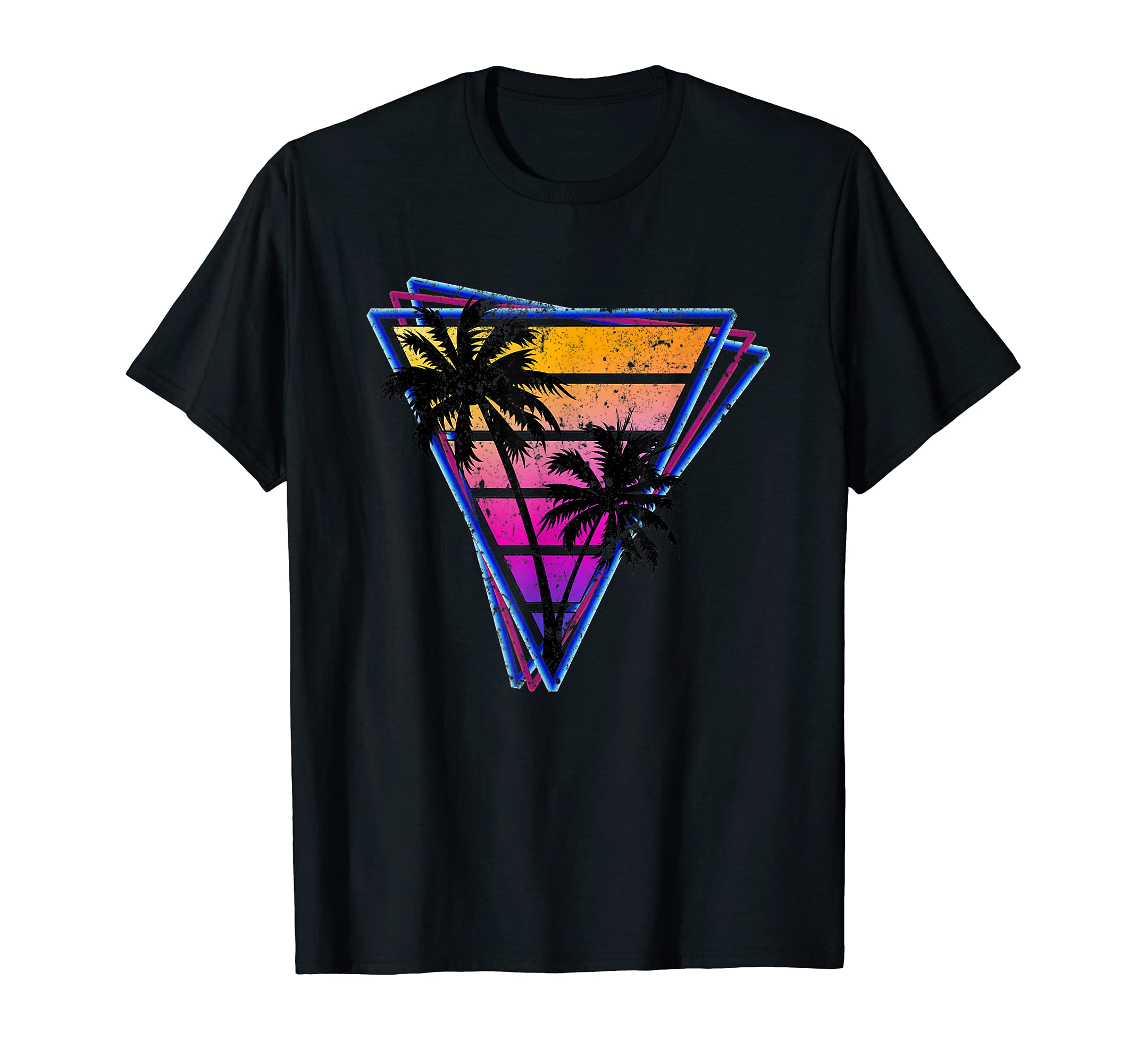 Synthwave Palm Tree Triangle T-Shirt - Minimalist Print Men Women - T-Shirt, Sweatshirt, Hoodie