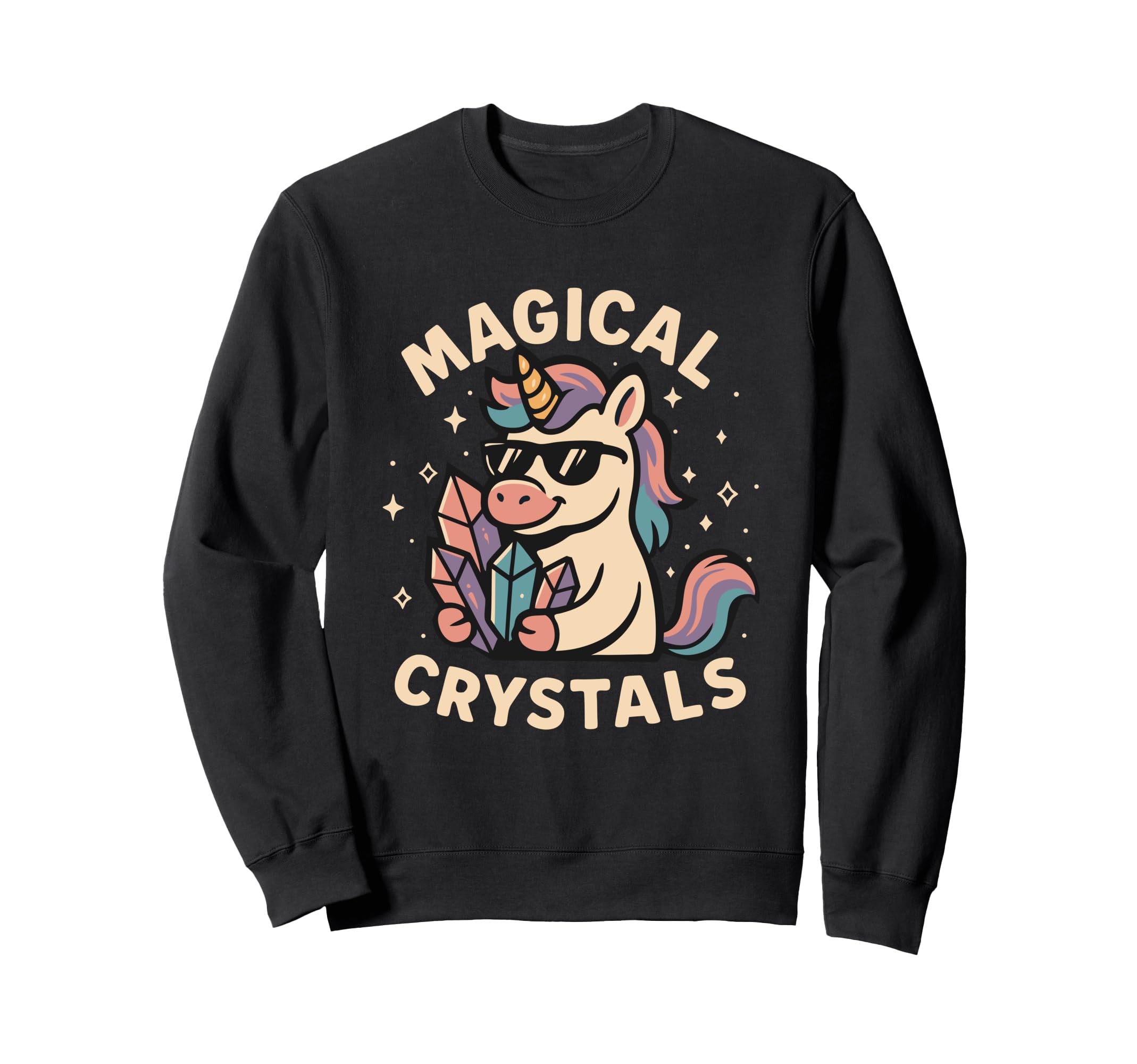 Unicorn Magical Crystals Energy Healing Sweatshirt - Graphic Print Unisex - T-Shirt, Sweatshirt, Hoodie