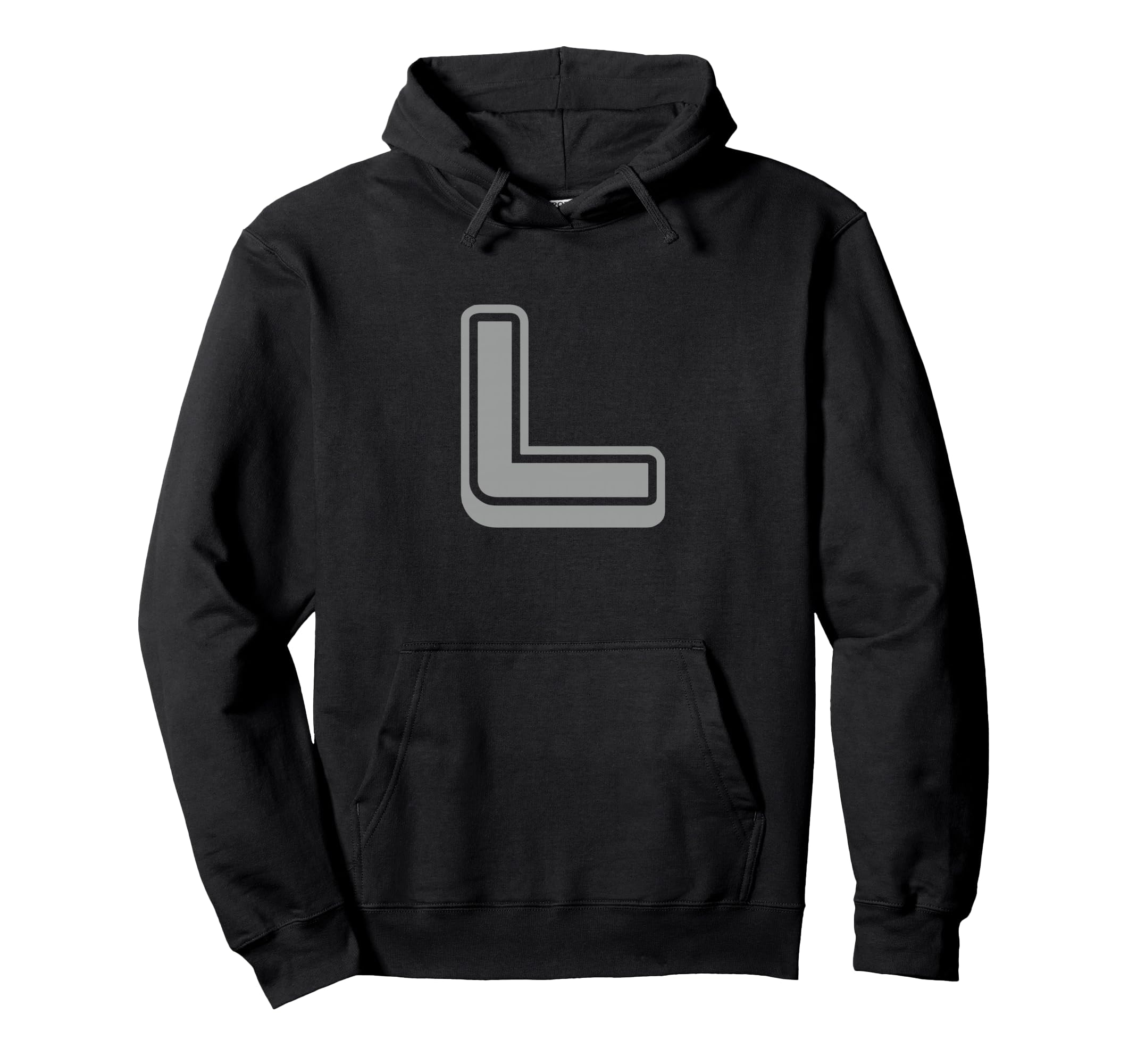 Bold Letter Gray L Outline Alphabet Hoodie - Aesthetic Graphic for Adults - T-Shirt, Sweatshirt, Hoodie