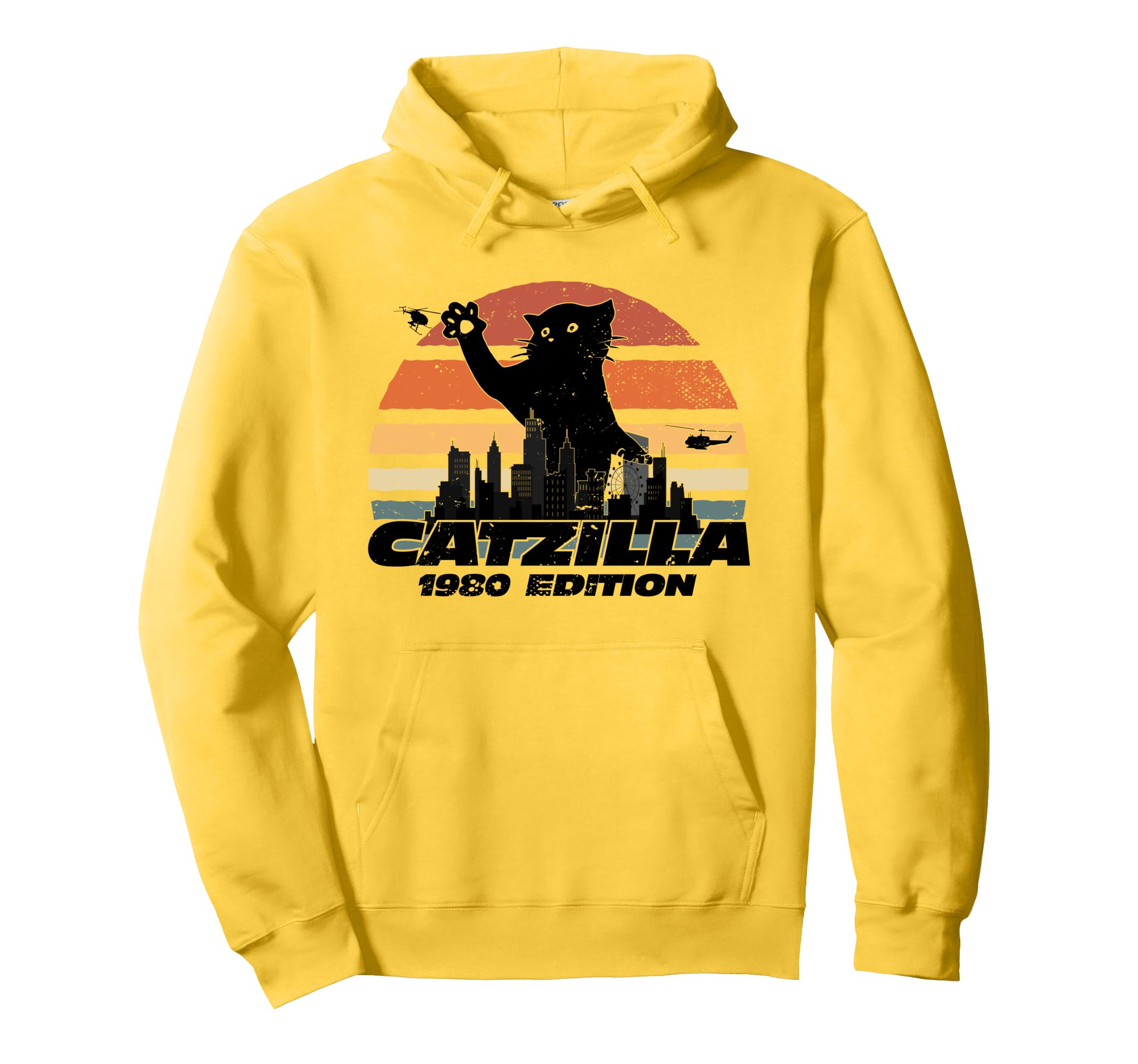Catzilla 1980 Sunset Hoodie - Streetwear Style for Adults - T-Shirt, Sweatshirt, Hoodie