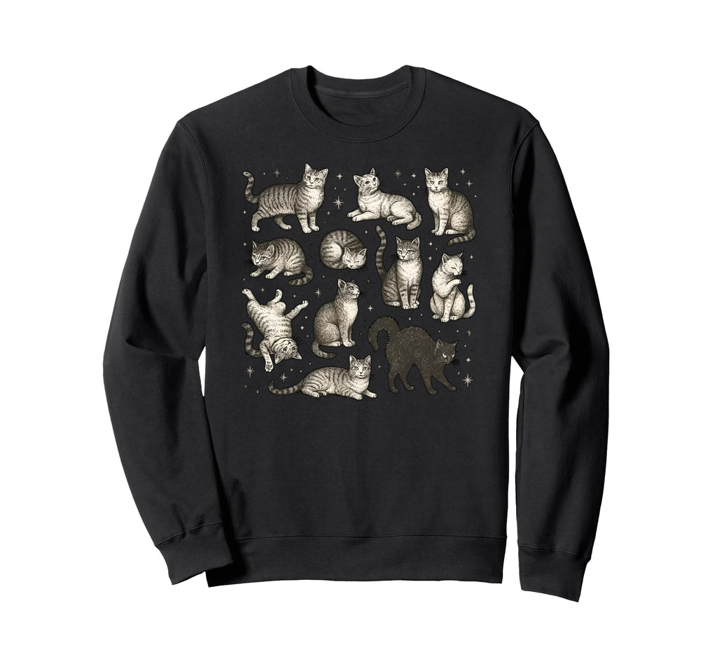 Cat Tattoo Stars And Multiple Sweatshirt - Aesthetic Graphic Men Women - T-Shirt, Sweatshirt, Hoodie