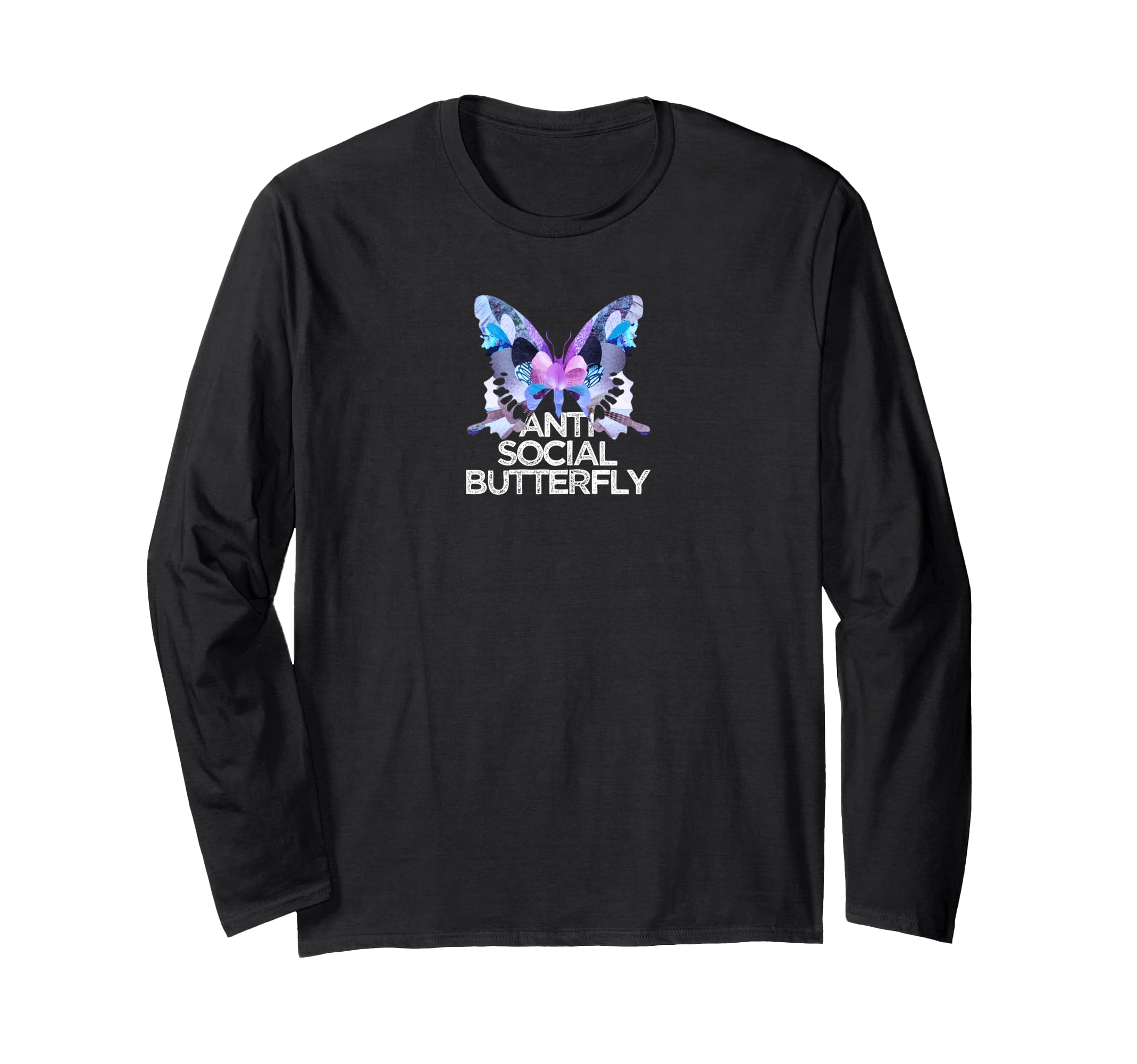 Funny Anti Social Butterfly Collage Art T-Shirt - Graphic Print Unisex - T-Shirt, Sweatshirt, Hoodie