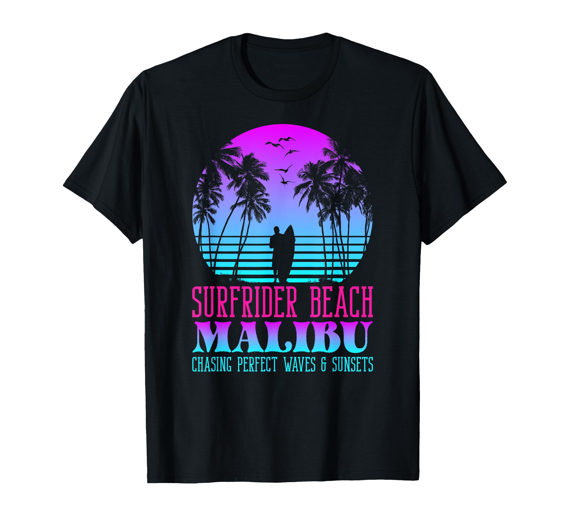 Waves Sunsets Surfrider Beach Malibu T-Shirt - Graphic Print for Adults - T-Shirt, Sweatshirt, Hoodie