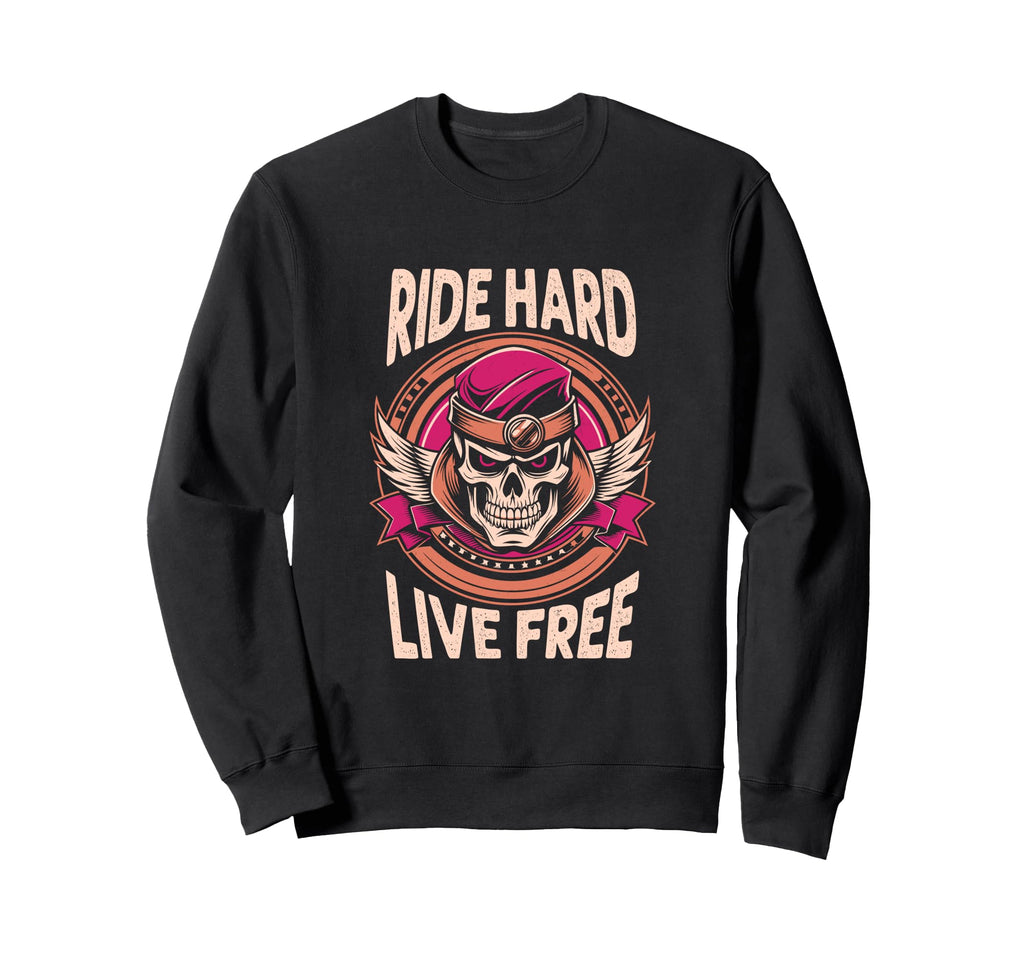 Ride Hard Live Free Skull Motorcycle Sweatshirt - Minimalist Print Unisex - T-Shirt, Sweatshirt, Hoodie