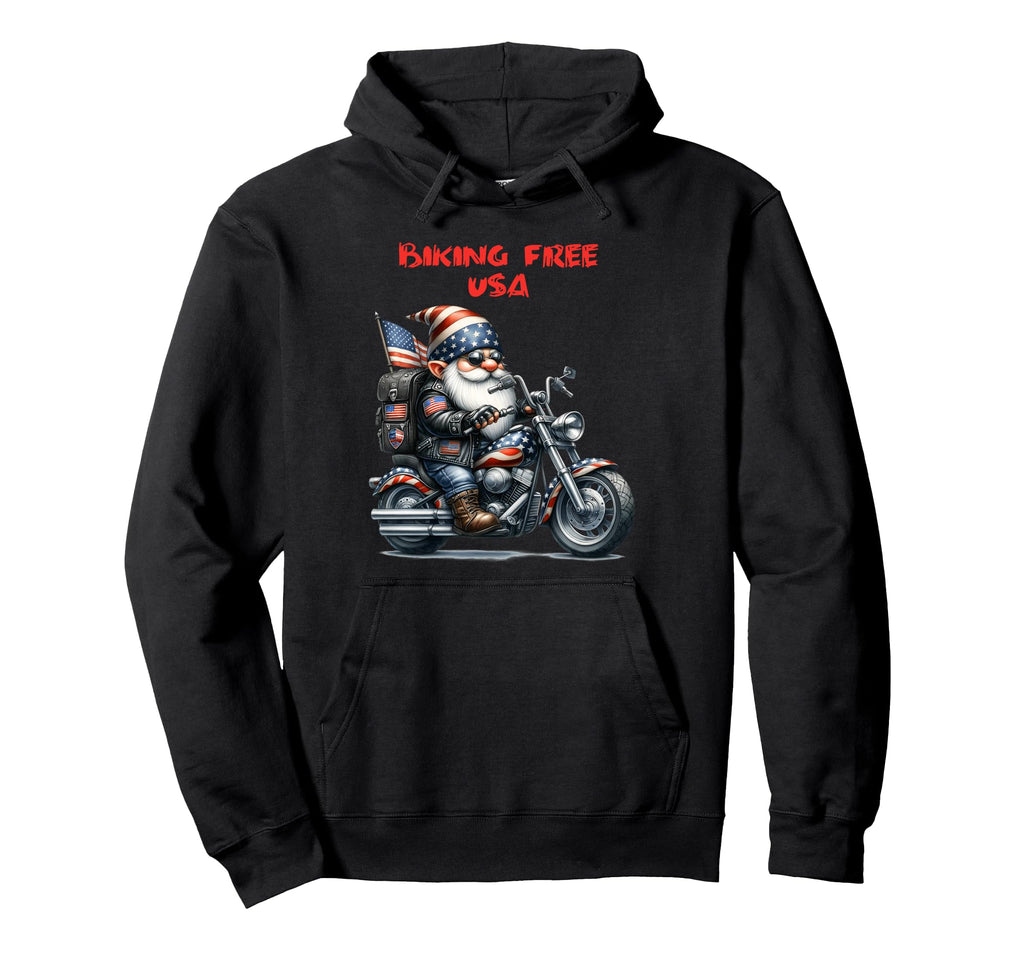 American Patriotic Biker Gnomes Hoodie - Graphic Print for Adults - T-Shirt, Sweatshirt, Hoodie