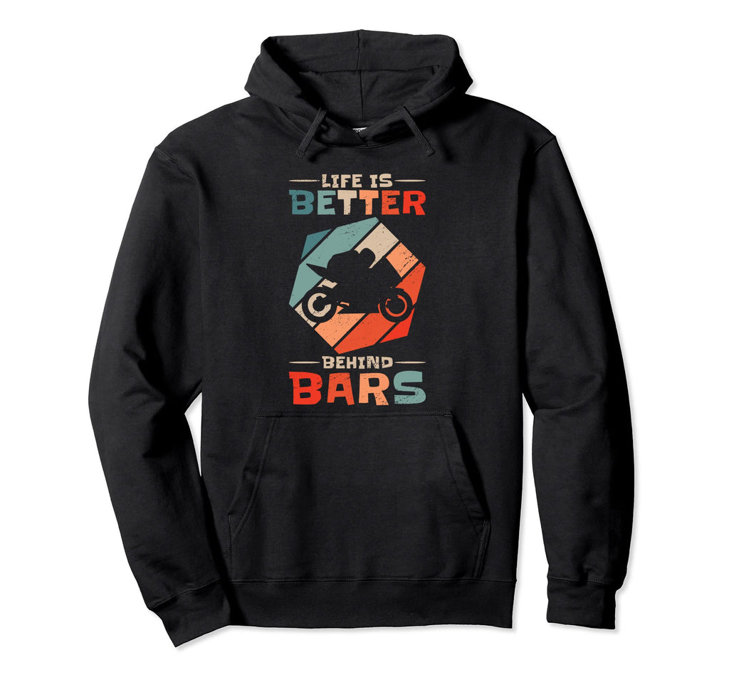 Life Is Better Behind Bars Race Biker Hoodie - Minimalist Print for Adults - T-Shirt, Sweatshirt, Hoodie