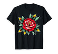Rose Flower Traditional Tattoo Flash T-Shirt - Custom Art Print Men Women - T-Shirt, Sweatshirt, Hoodie