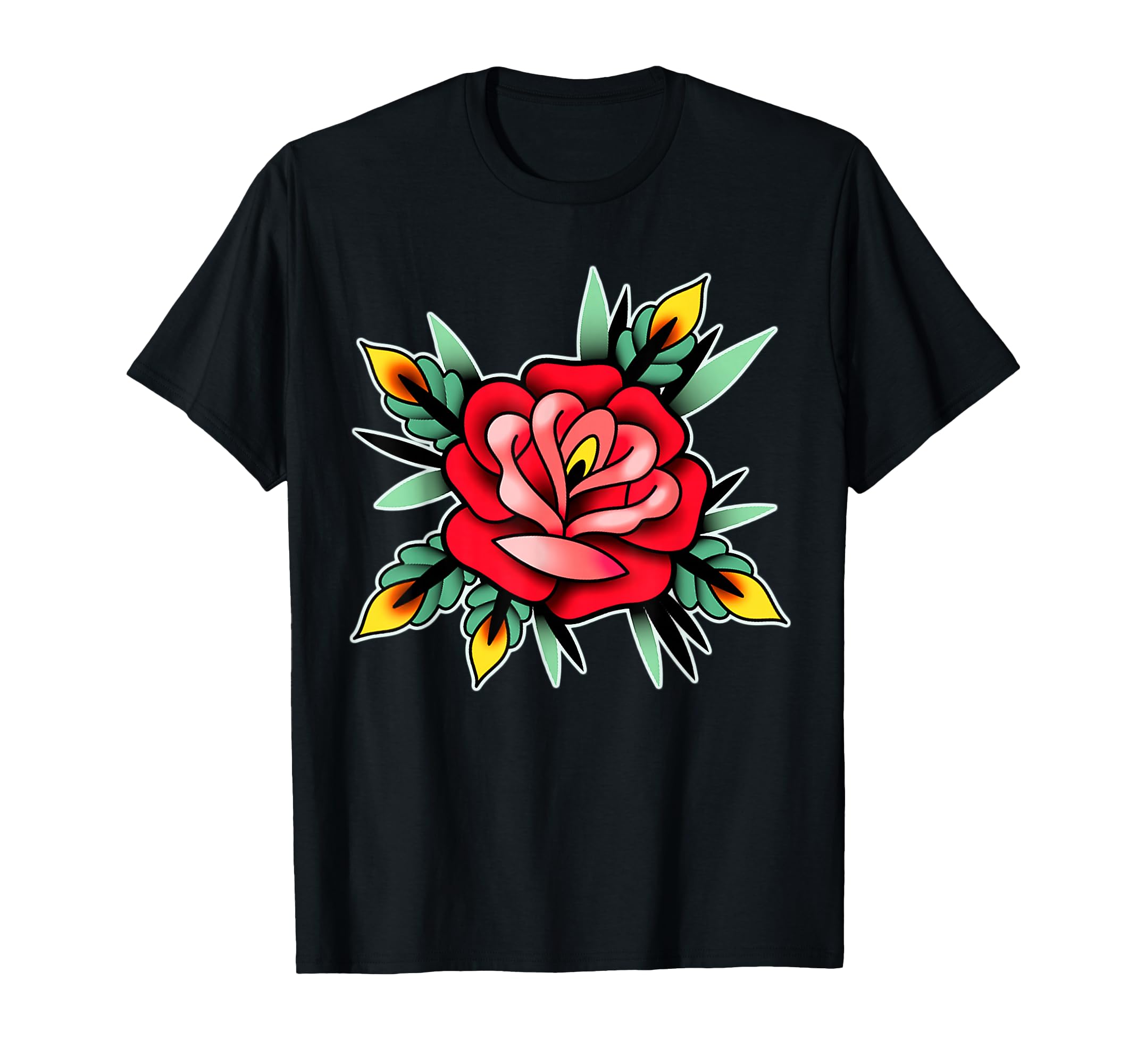 Rose Flower Traditional Tattoo Flash T-Shirt - Custom Art Print Men Women - T-Shirt, Sweatshirt, Hoodie