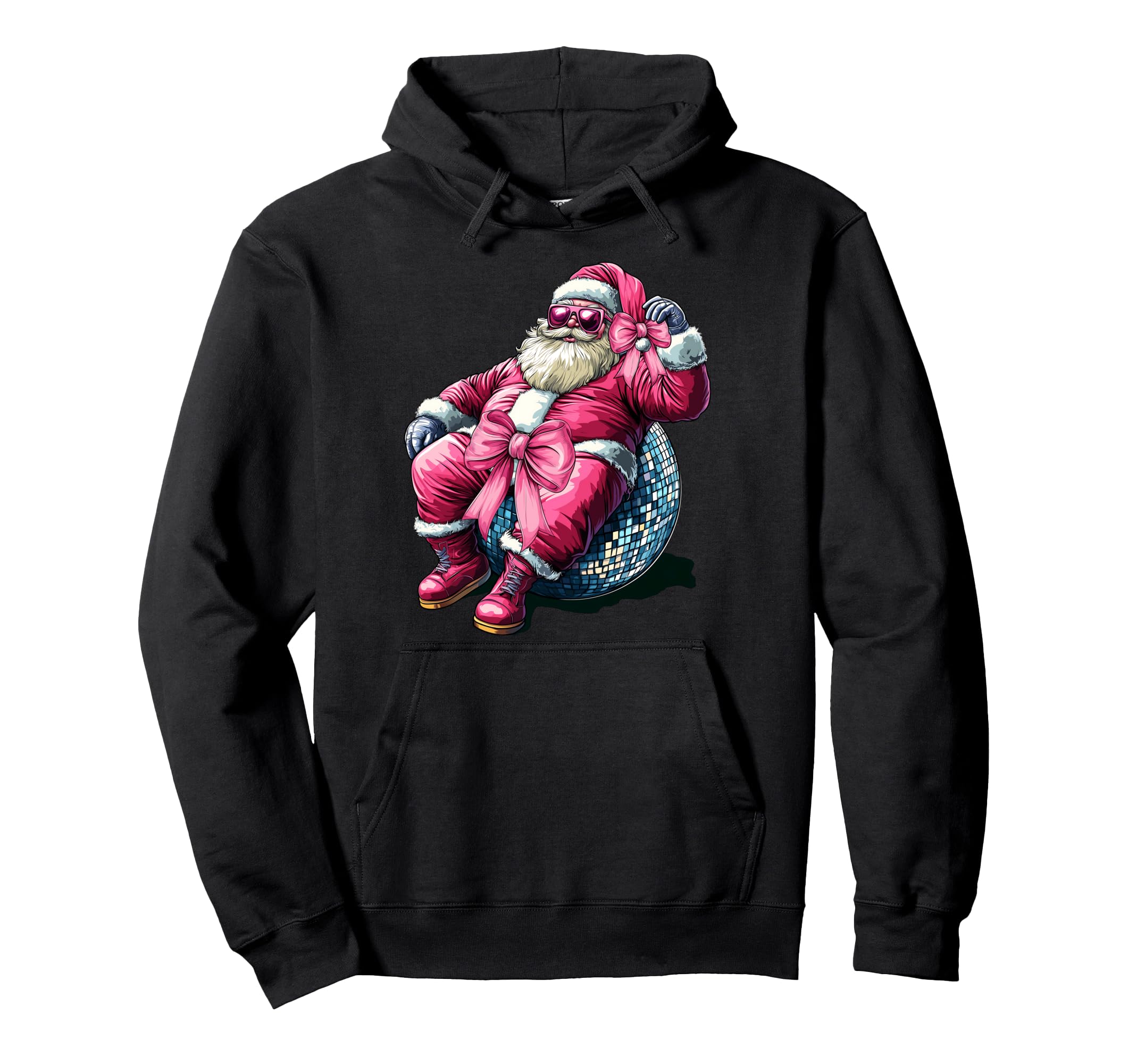 Coquette Bow Santa Santa Claus Disco Ball Hoodie - Streetwear Style Unisex - T-Shirt, Sweatshirt, Hoodie