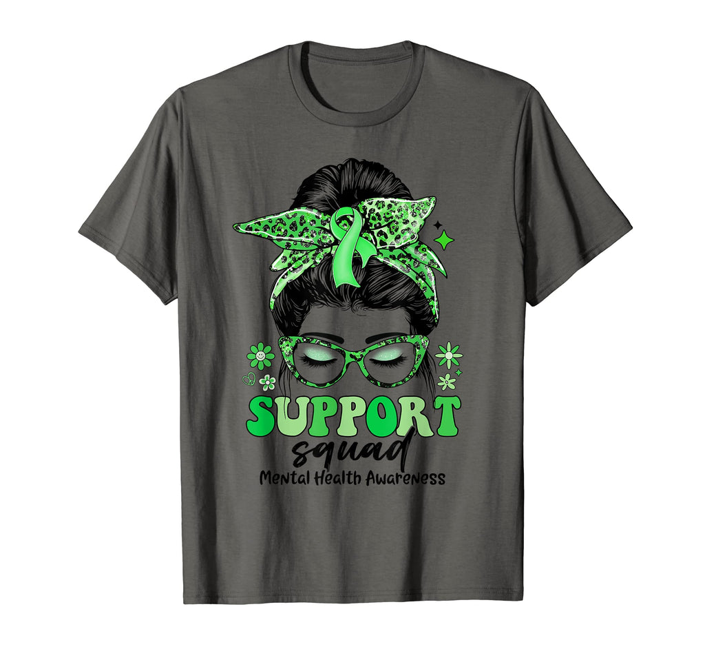 Groovy Support Squad Messy Bun Mental T-Shirt - Graphic Print Unisex - T-Shirt, Sweatshirt, Hoodie