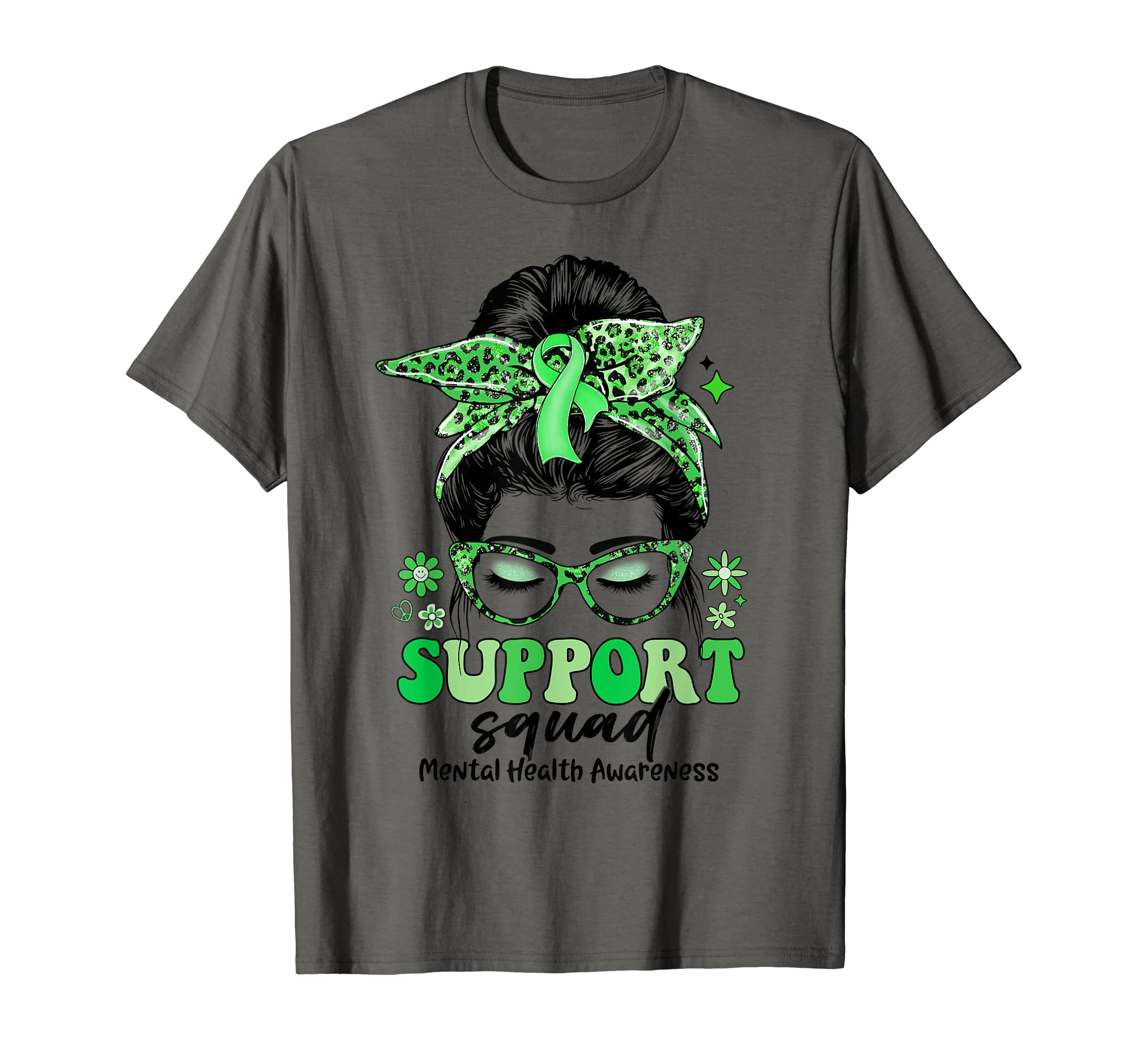 Groovy Support Squad Messy Bun Mental T-Shirt - Graphic Print Unisex - T-Shirt, Sweatshirt, Hoodie