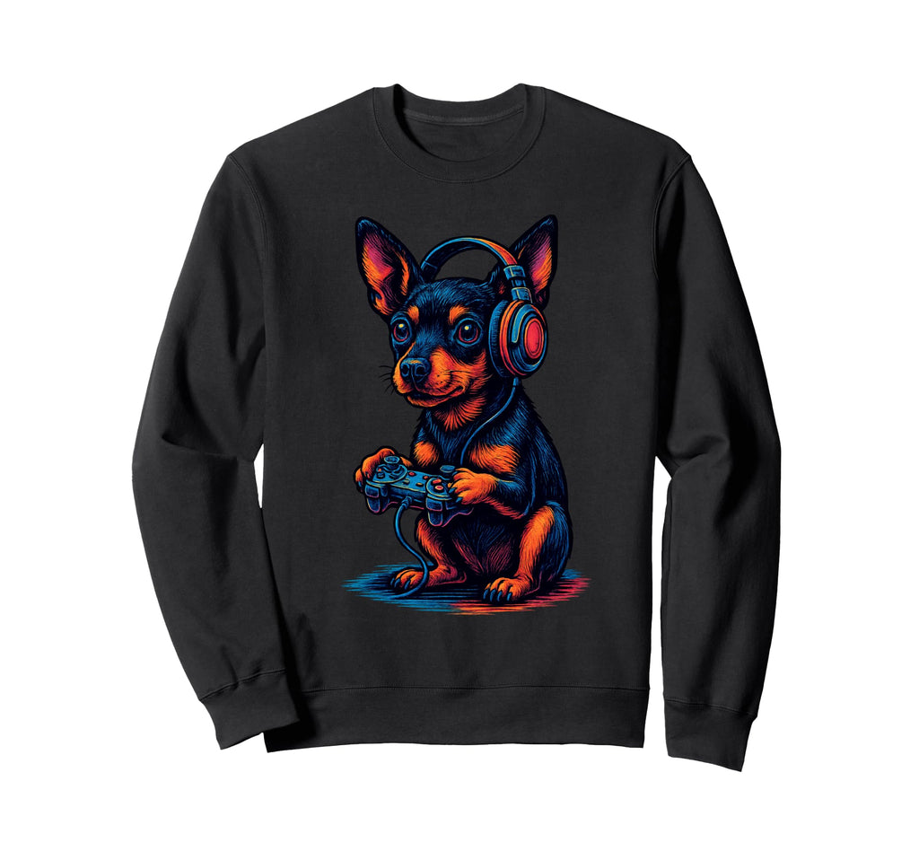 Miniature Pinscher Gamer Gaming Sweatshirt - Custom Art Print Men Women - T-Shirt, Sweatshirt, Hoodie