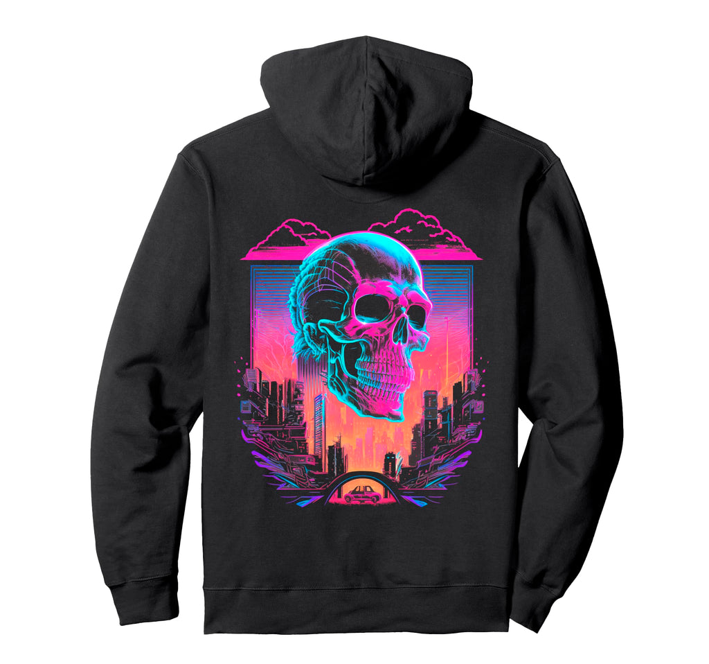 Skull Vaporwave Retrowave Aesthetic Hoodie - Fun Novelty Design Unisex - T-Shirt, Sweatshirt, Hoodie