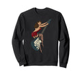 Distressed Pin Up Riding Guitar Sweatshirt - Fun Novelty Design Unisex - T-Shirt, Sweatshirt, Hoodie