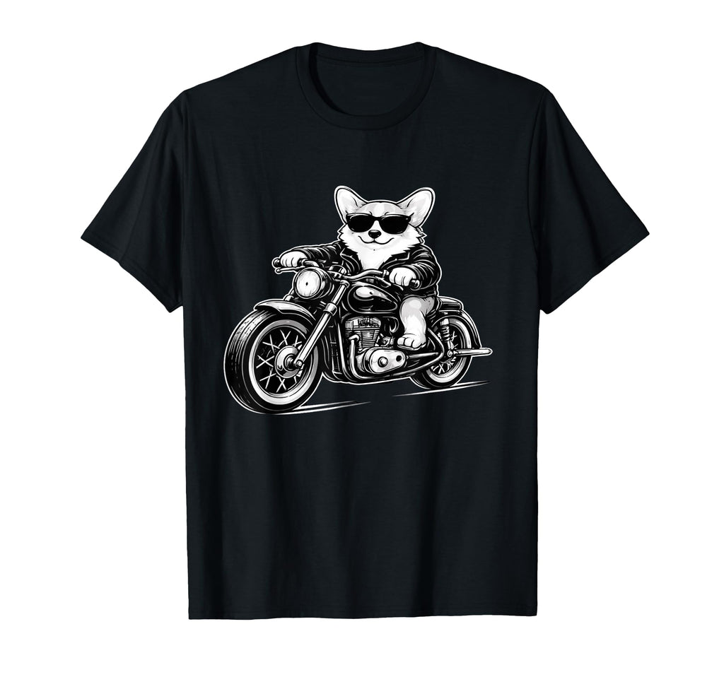 Corgi Riding Motorcycle Funny Biker Dog T-Shirt - Graphic Print for Adults - T-Shirt, Sweatshirt, Hoodie