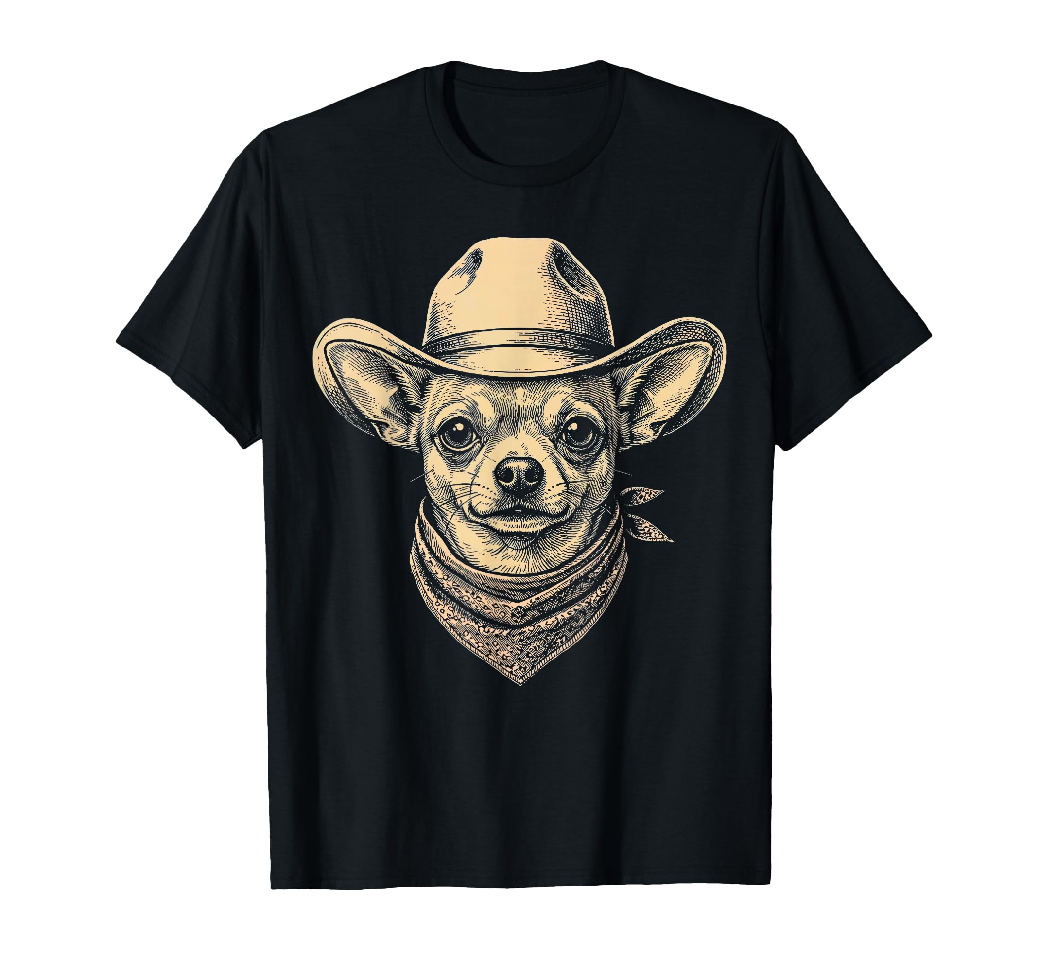 Chihuahua Dog Cowboy Hat Bandana T-Shirt - Aesthetic Graphic for Adults - T-Shirt, Sweatshirt, Hoodie