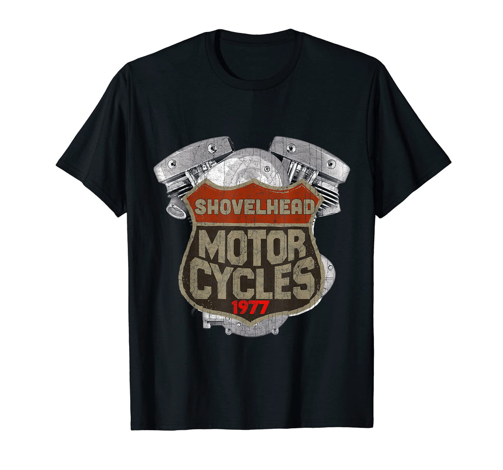 1977 Shovelhead Motorcycle Distressed T-Shirt - Custom Art Print Men Women - T-Shirt, Sweatshirt, Hoodie
