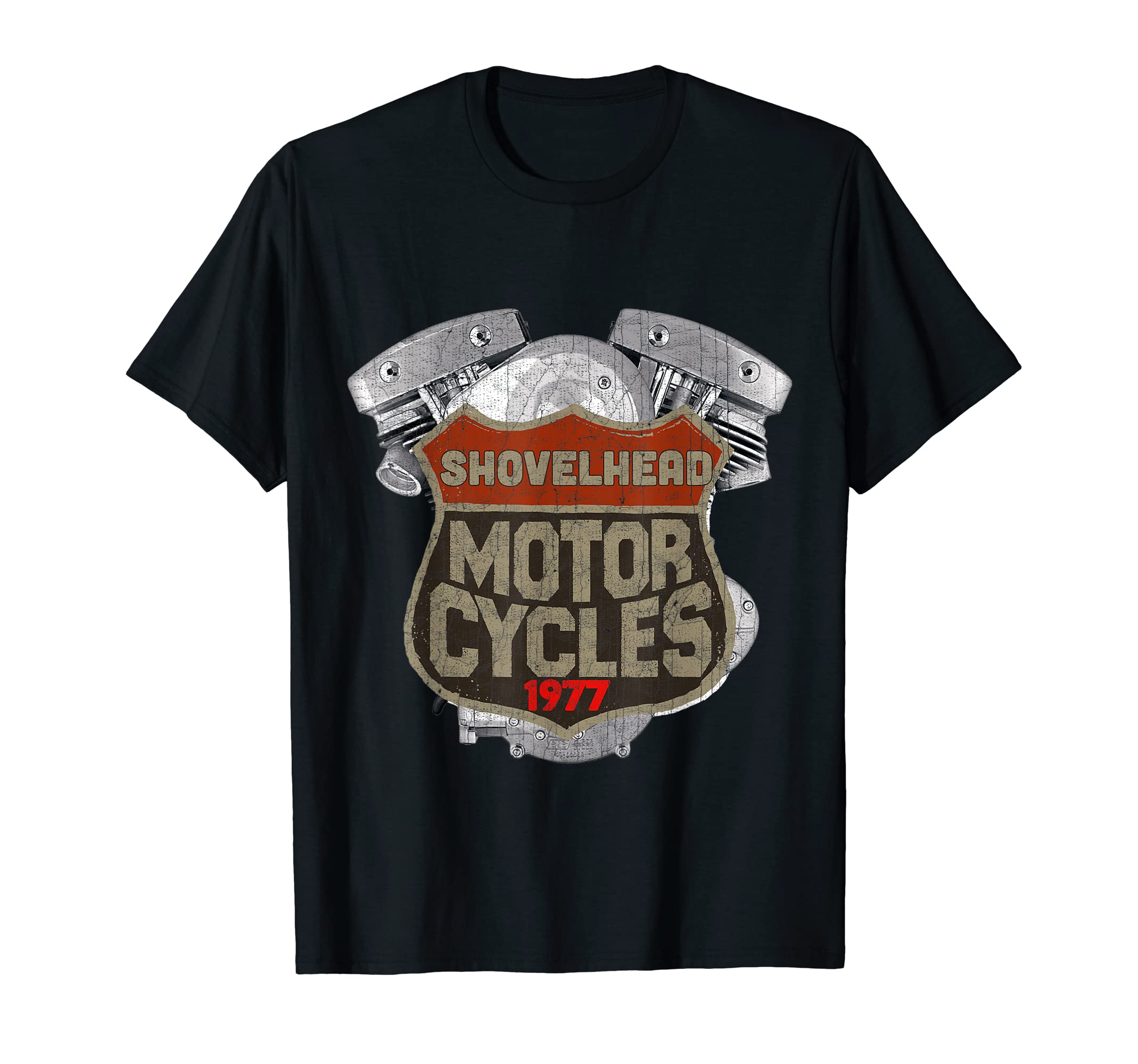 1977 Shovelhead Motorcycle Distressed T-Shirt - Custom Art Print Men Women - T-Shirt, Sweatshirt, Hoodie