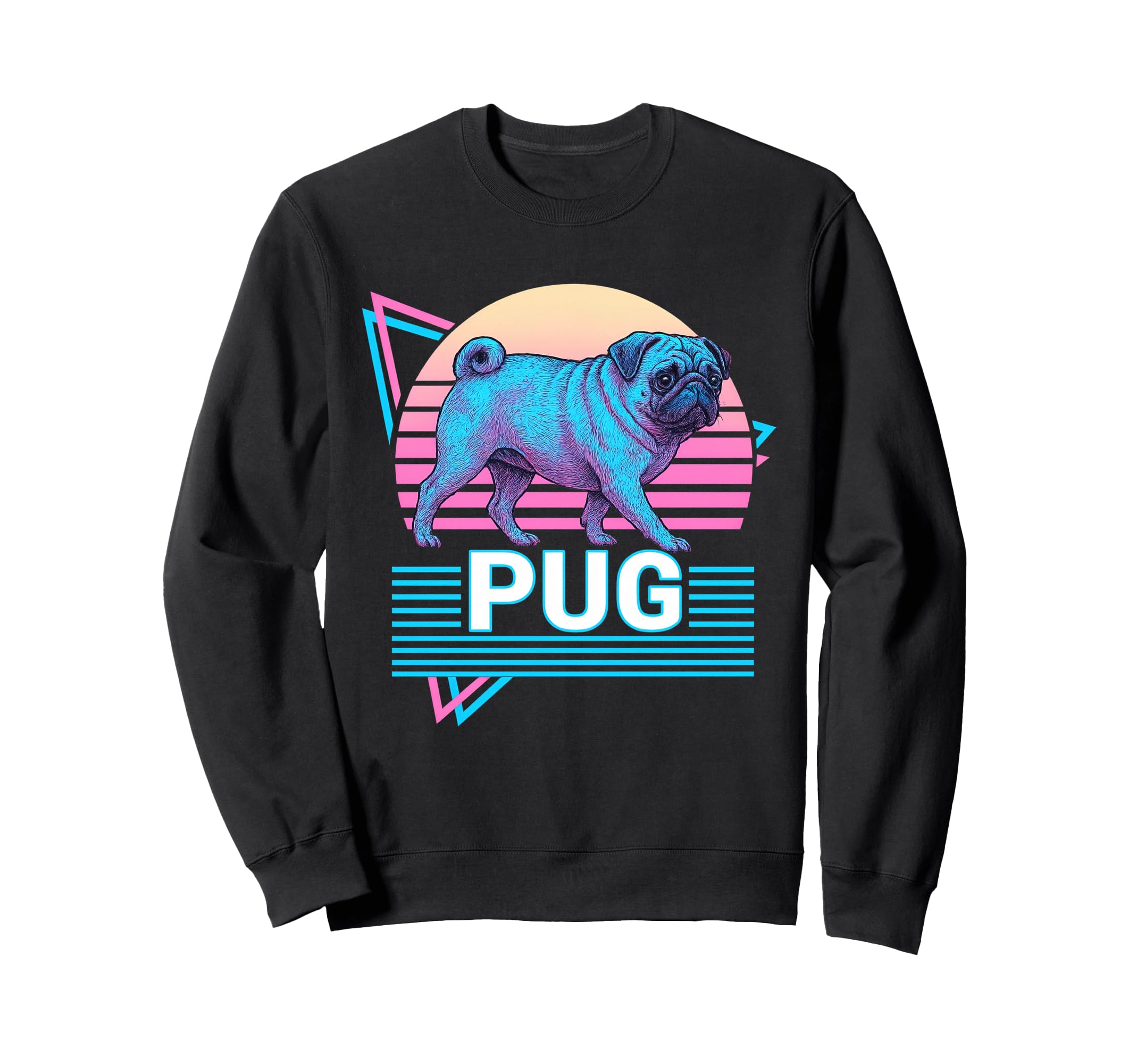 Pug Synthwave Aesthetic Dog Lover Sweatshirt - Minimalist Print for Adults - T-Shirt, Sweatshirt, Hoodie