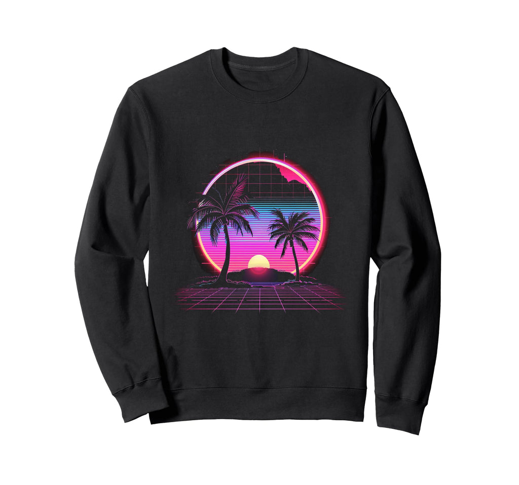 80S Sunset Palm Trees Synthwave Art Sweatshirt - Trendy Graphic Unisex - T-Shirt, Sweatshirt, Hoodie