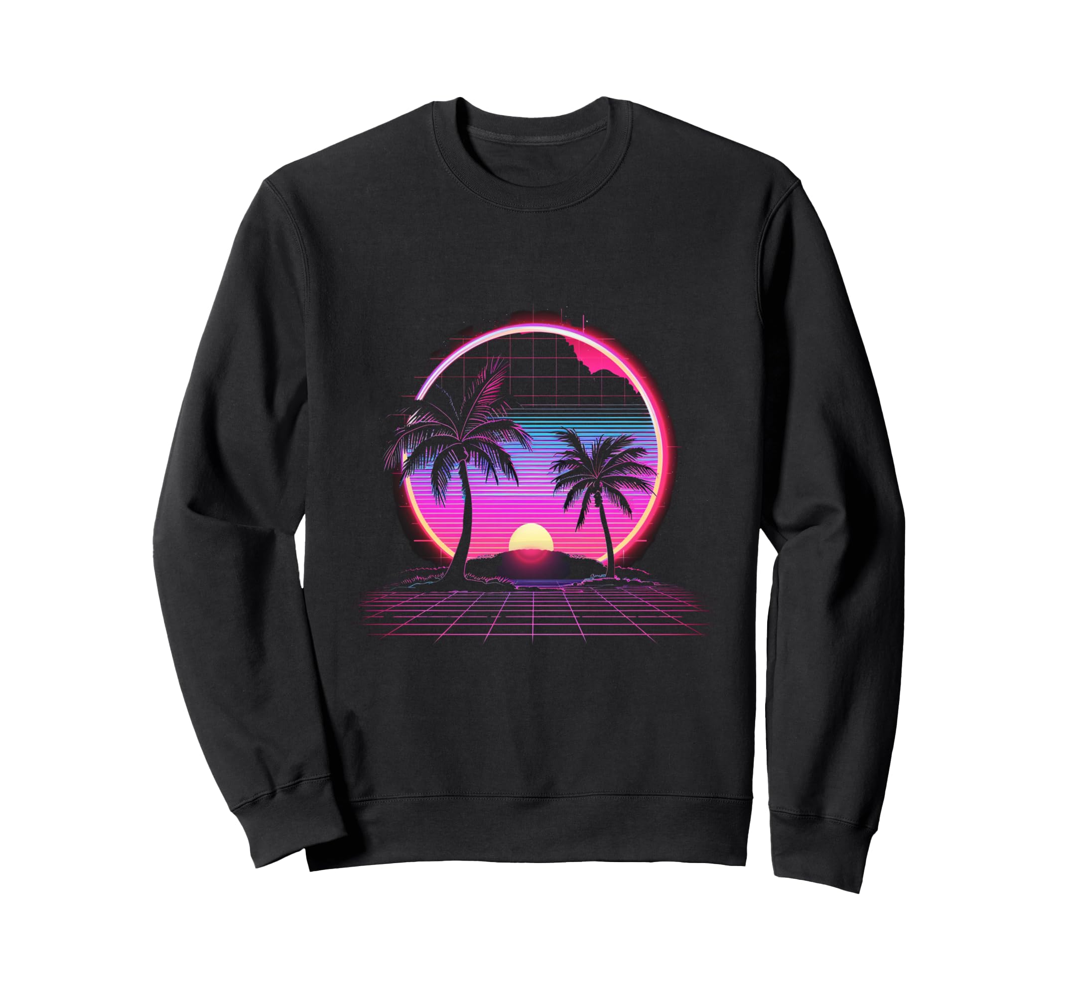80S Sunset Palm Trees Synthwave Art Sweatshirt - Trendy Graphic Unisex - T-Shirt, Sweatshirt, Hoodie